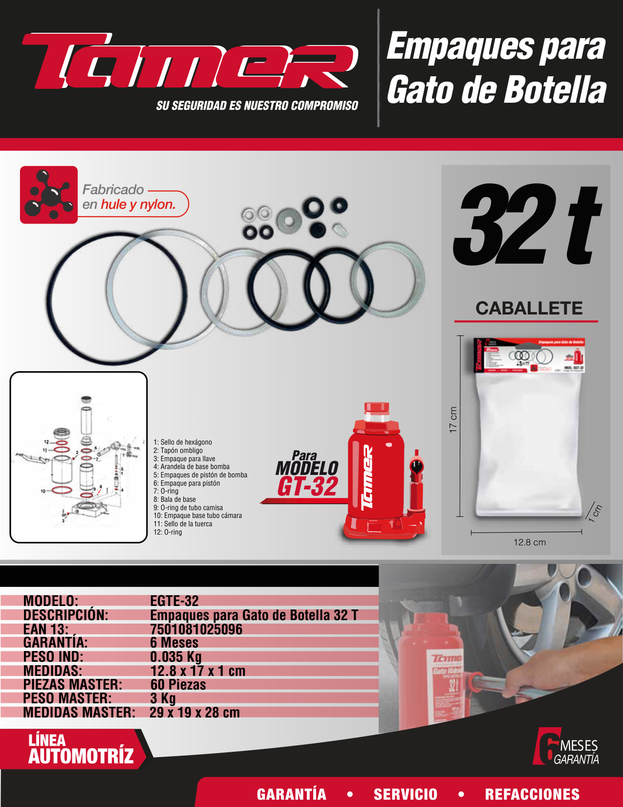 TAMER EGTE-32 Empaques para gato de botella (32 ton) - Imagen 2