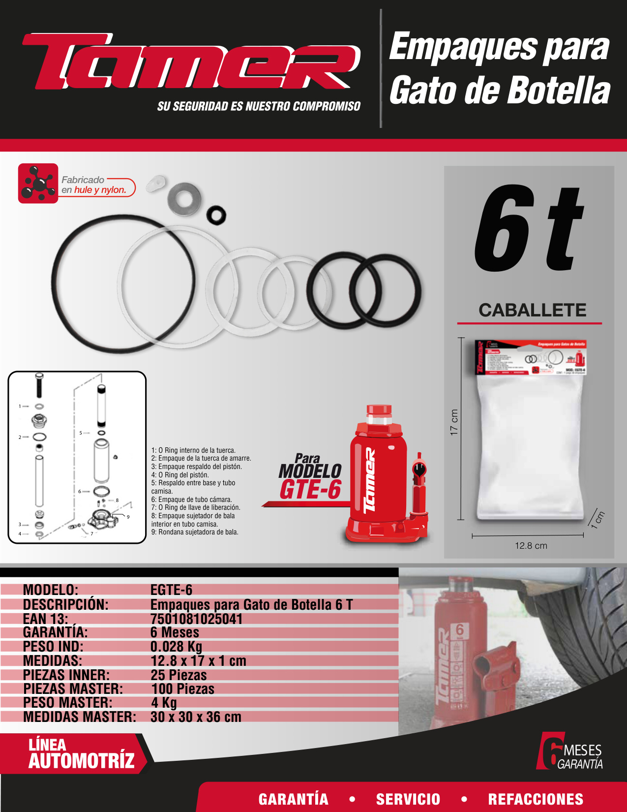 TAMER EGTE-6 Empaques para gato de botella (6 ton) - Imagen 2