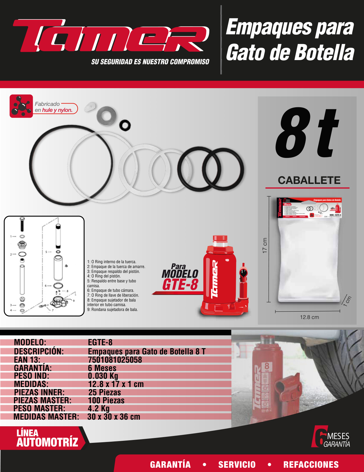 TAMER EGTE-8 Empaques para gato de botella (8 ton) - Imagen 2
