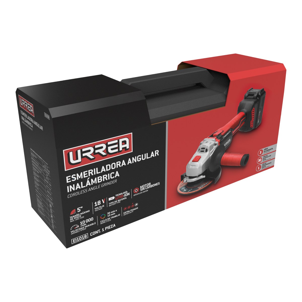 Esmeriladora angular inalámbrica  4-1/2" - 5" a batería Litio-ion 18 V Urrea - Imagen 2