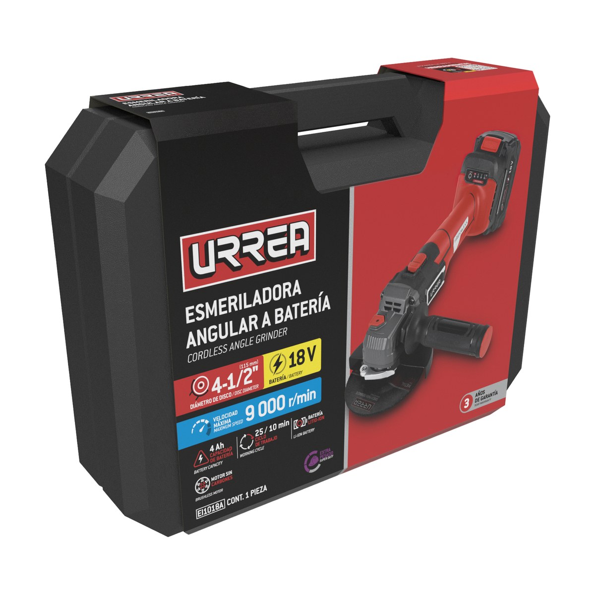 Esmeriladora angular  4-1/2" - 5" Litio-ion 18 V 4 Ah Urrea - Imagen 2