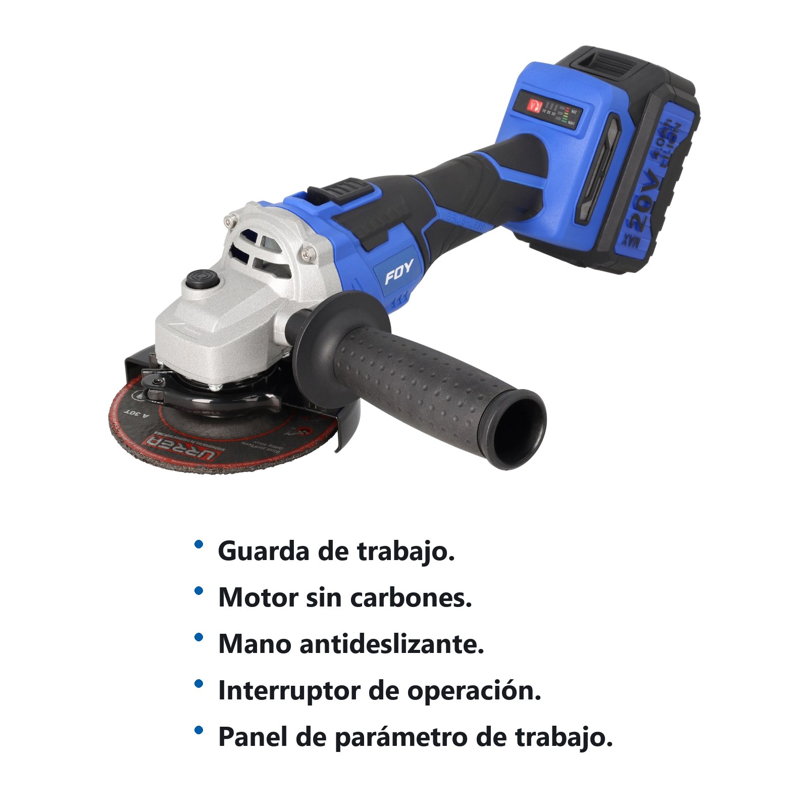 Esmeriladora angular a batería Litio-ion 4-1/2" 20 V, 8000 RPM Foy - Imagen 2