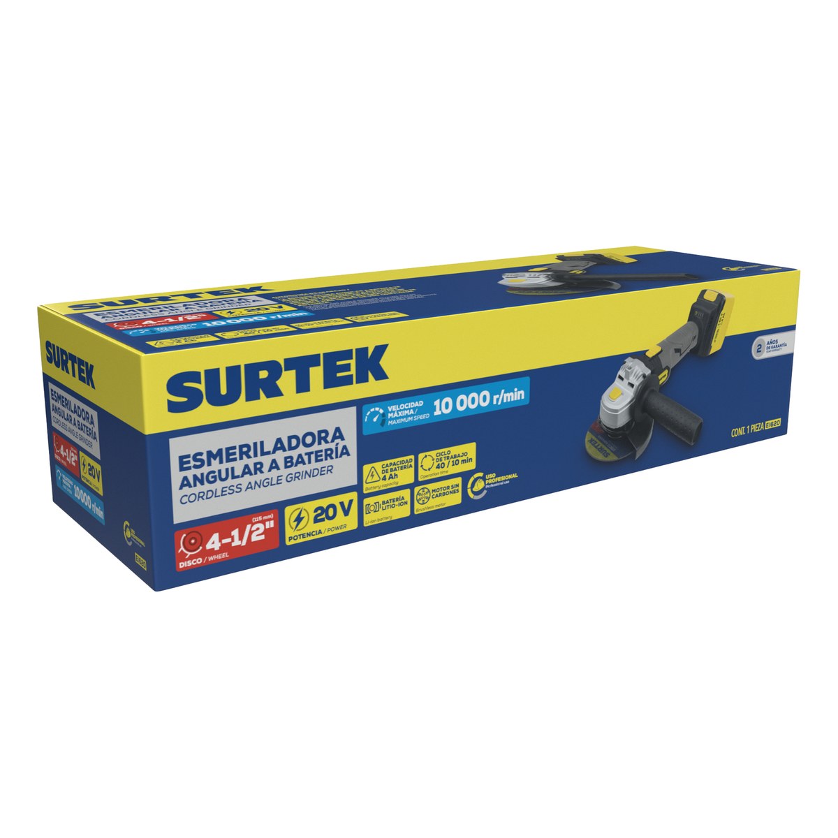 Esmeriladora angular a batería Litio-ion 5" 20 V, 10000 RPM Surtek - Imagen 2