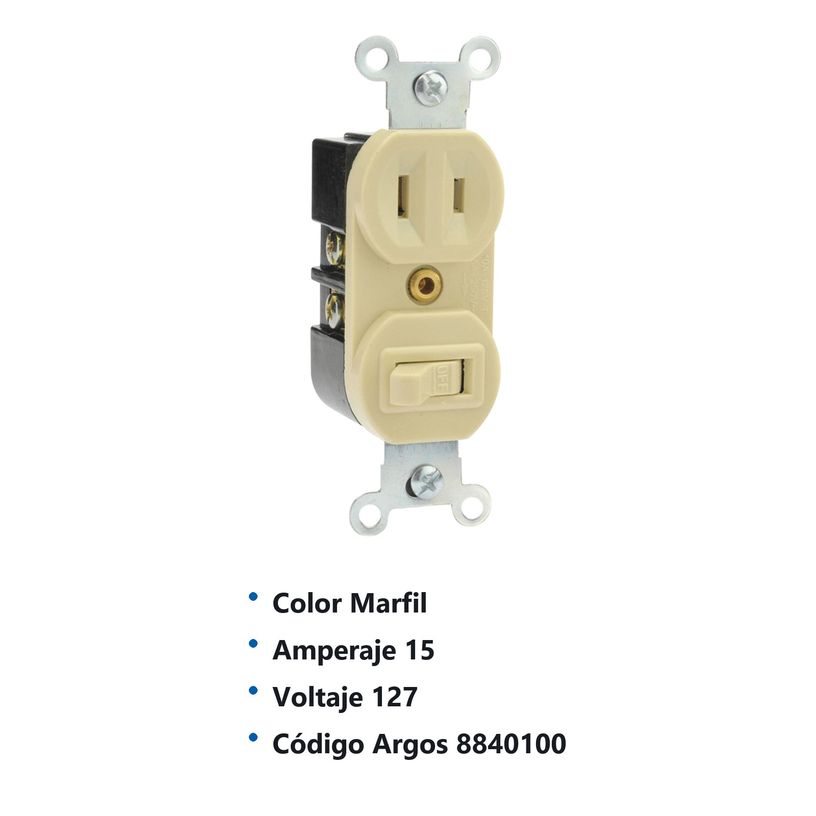 APAGADOR CON CONTACTO POLARIZADO MARFIL 15A 127V 8840100 - Imagen 2