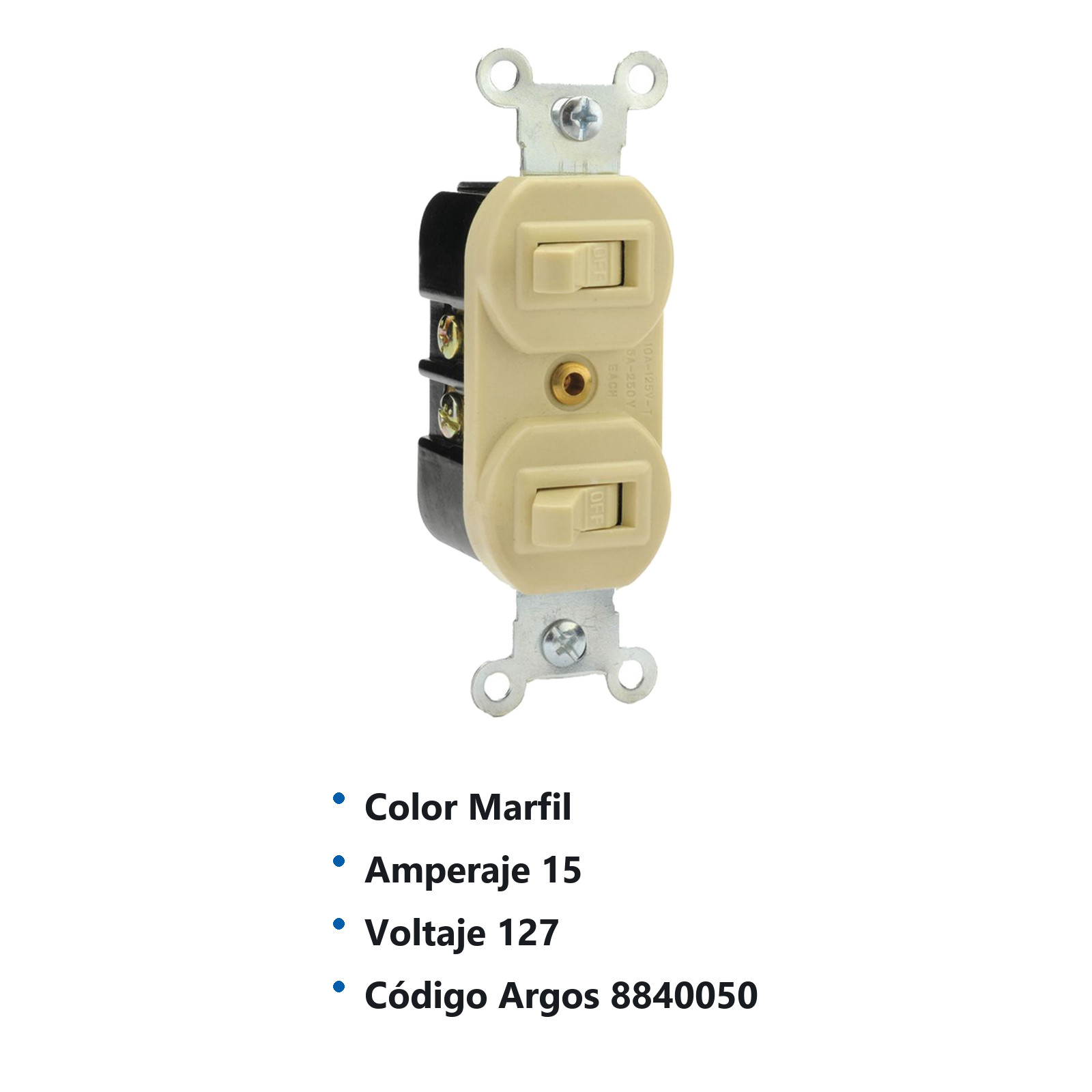 APAGADOR DOBLE MARFIL 15A 127V 8840050 - Imagen 2