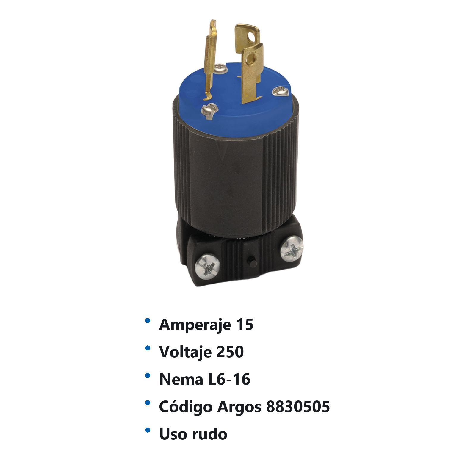 CLAVIJA COLGANTE MEDIA VUELTA 2 POLOS 3 HILOS 15A 250V NEMA L5-15 8830505 - Imagen 2
