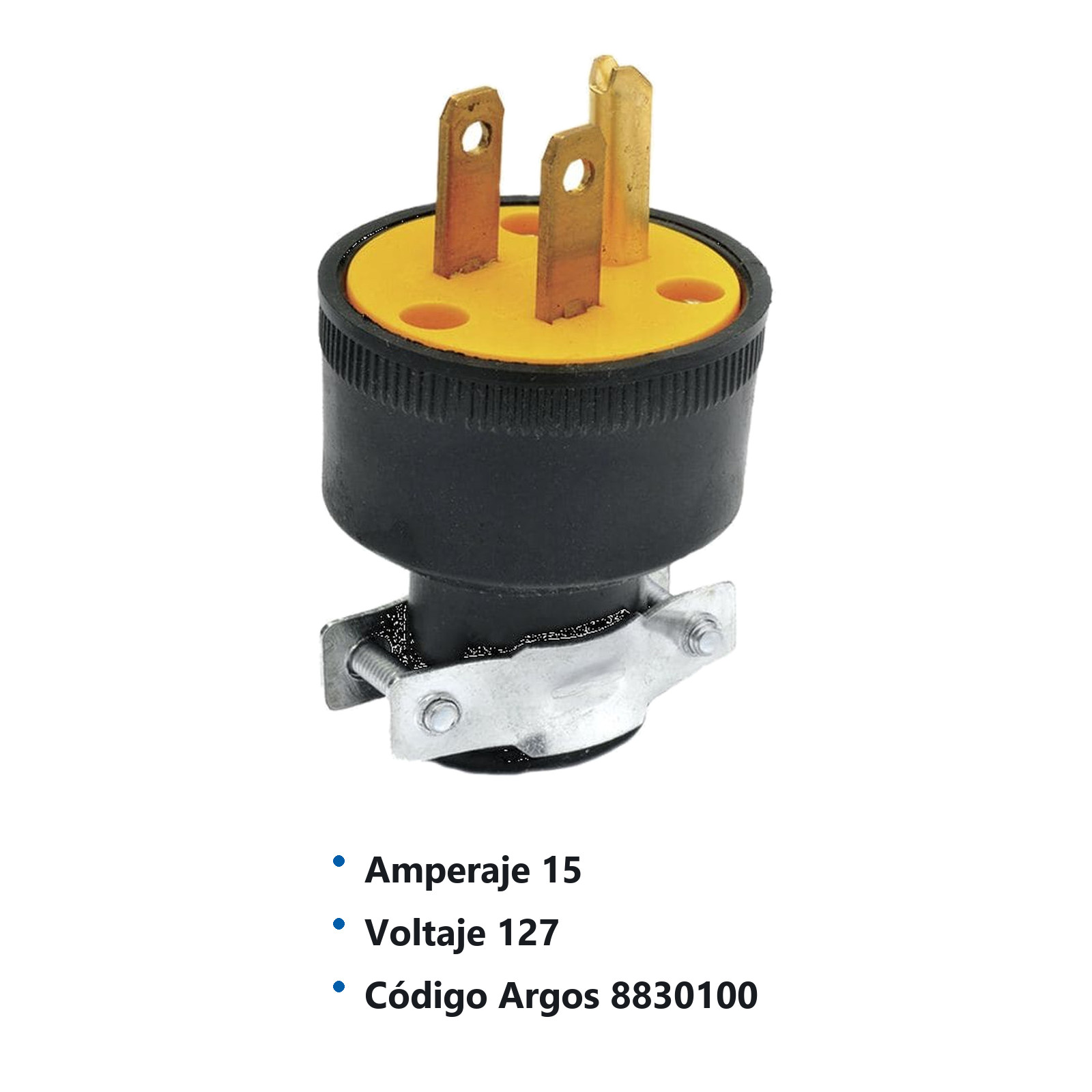 CLAVIJA DE HULE REDONDA ATERRIZADA CON ABRAZADERA 15A 127V 8830100 - Imagen 2