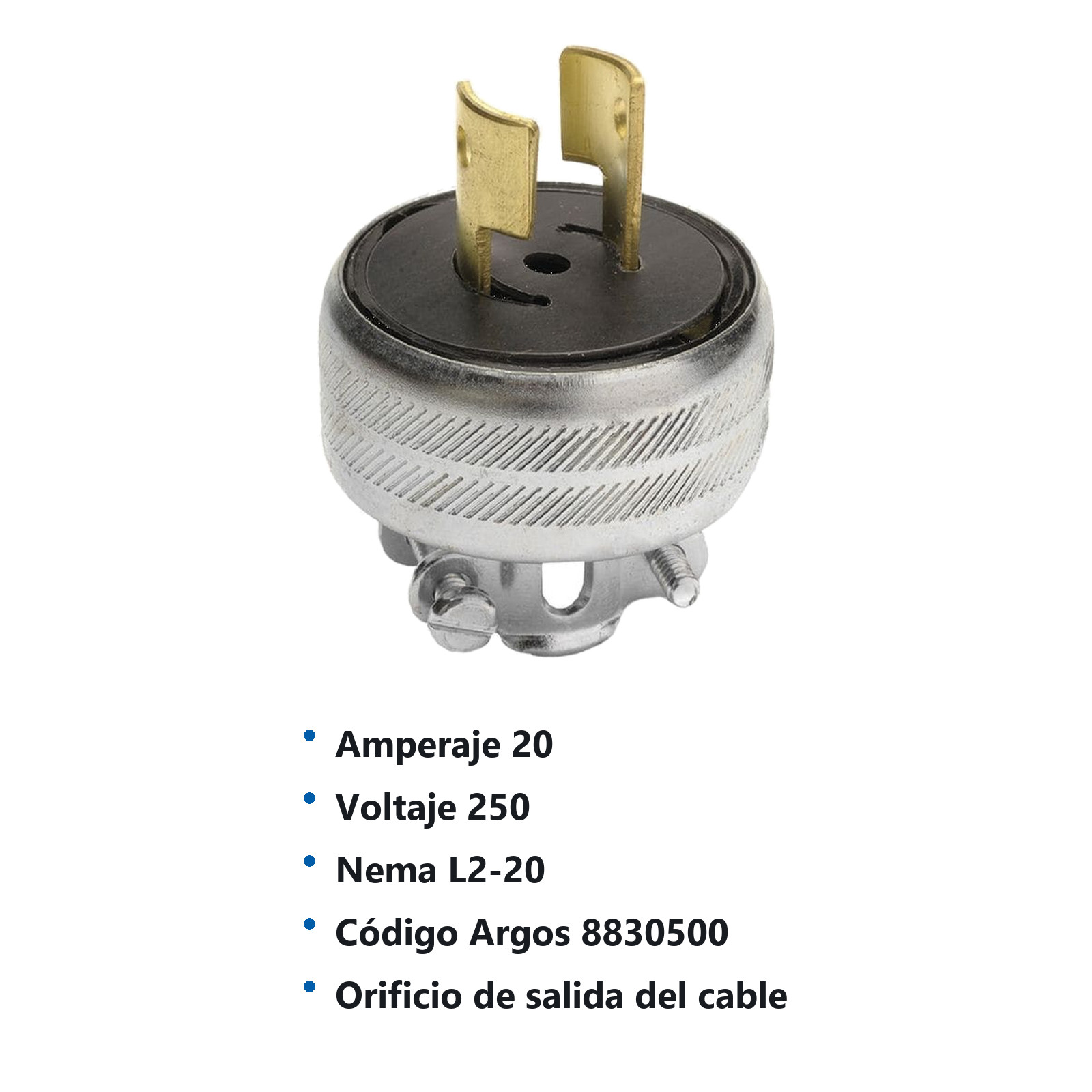 CLAVIJA MEDIA VUELTA 2 POLOS 2 HILOS 20A 250V NEMA L2-20 8830500 - Imagen 2