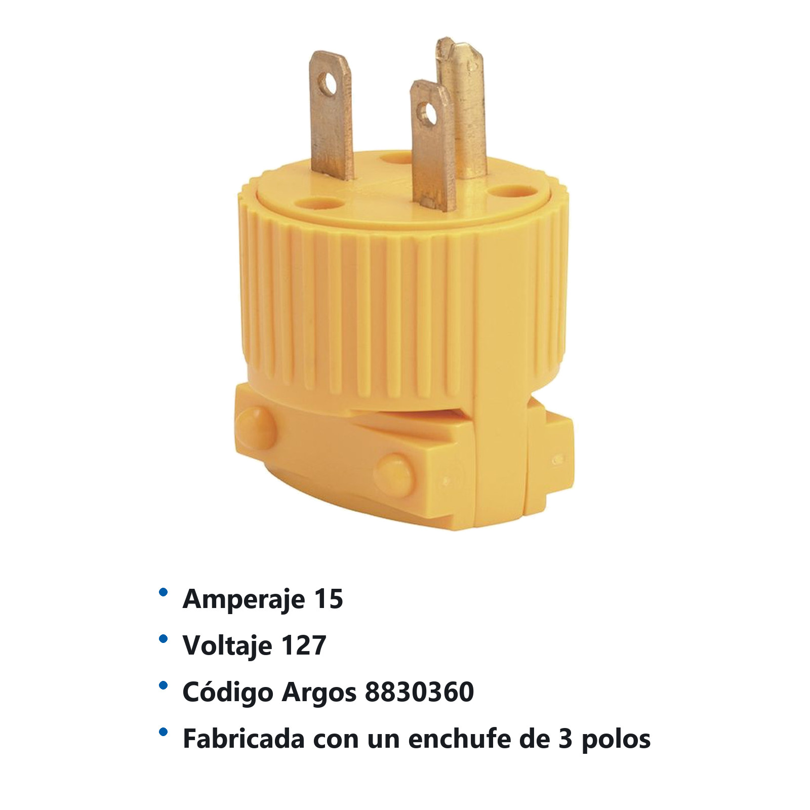 CLAVIJA PLÁSTICA ATERRIZADA CARA DE CHINO CON ABRAZADERA 15A 127V 8830360 - Imagen 2