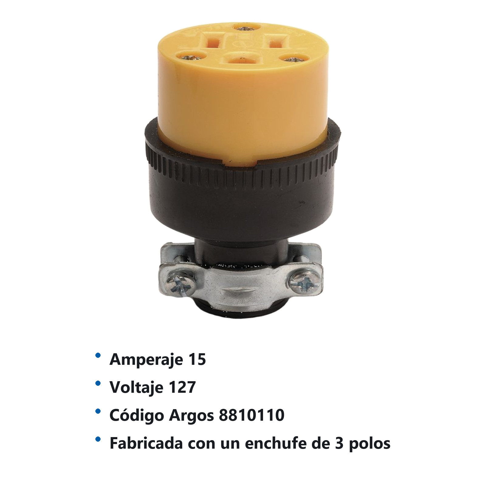 CONTACTO DE HULE REDONDO ATERRIZADO CON ABRAZADERA 15A 127V 8810110 - Imagen 2