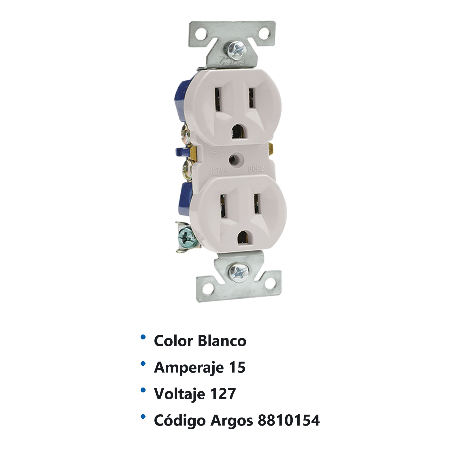 CONTACTO DOBLE ATERRIZADO BLANCO 15A 127V 8810154 - Imagen 2