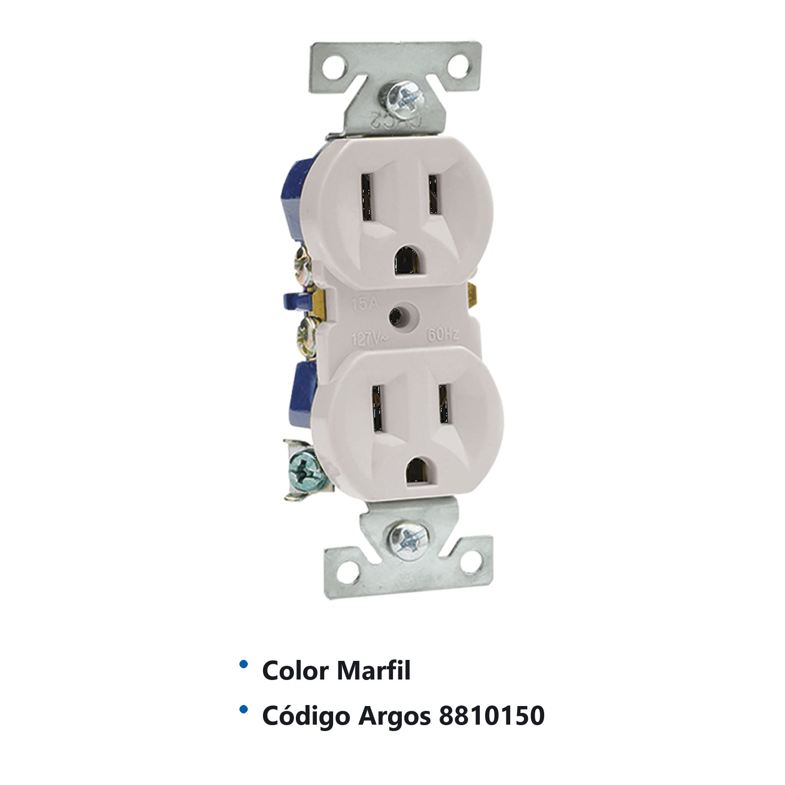 CONTACTO DOBLE ATERRIZADO MARFIL 15A 127V 8810150 - Imagen 2