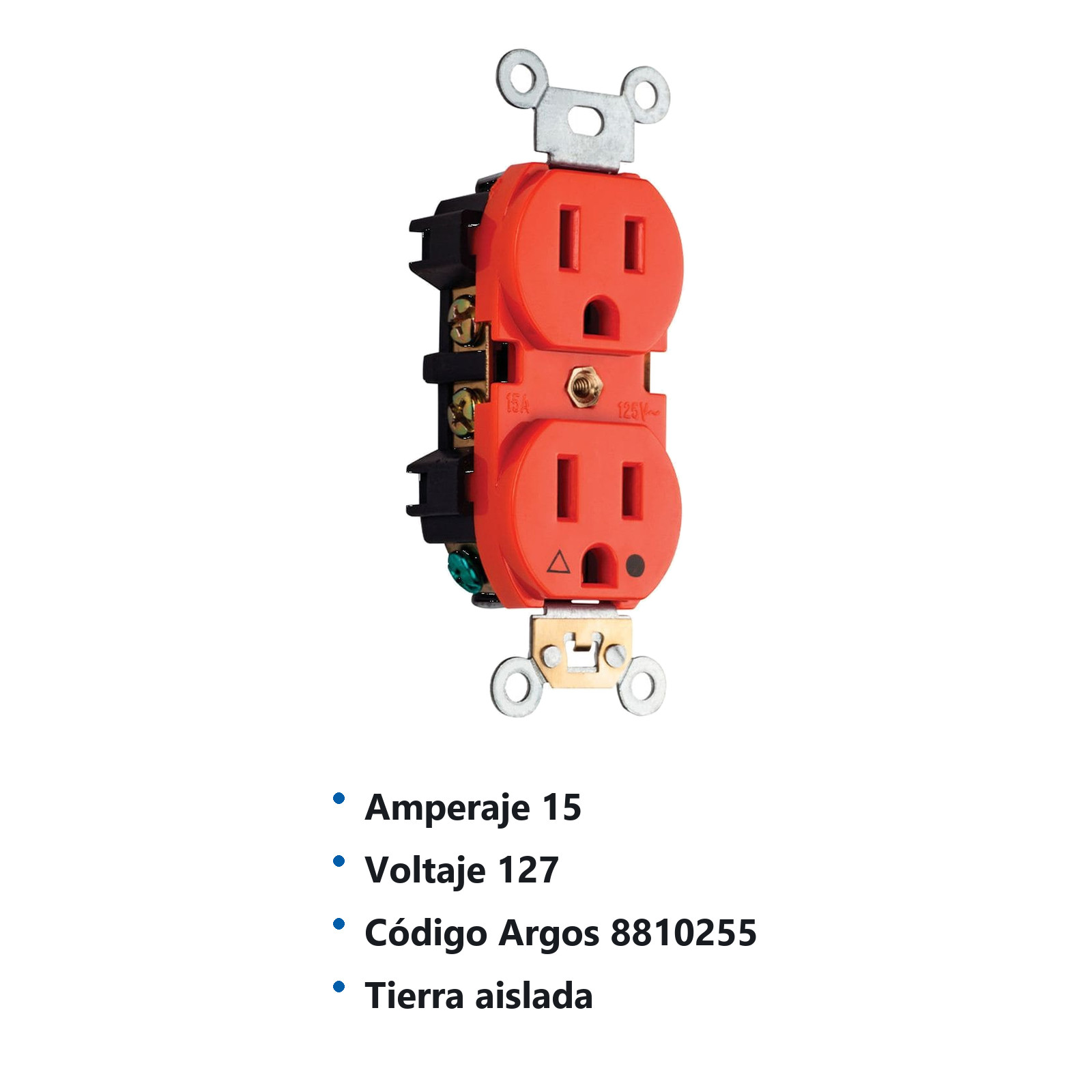 CONTACTO DOBLE ATERRIZADO NARANJA TIERRA AISLADA 15A 127V 8810255 - Imagen 2
