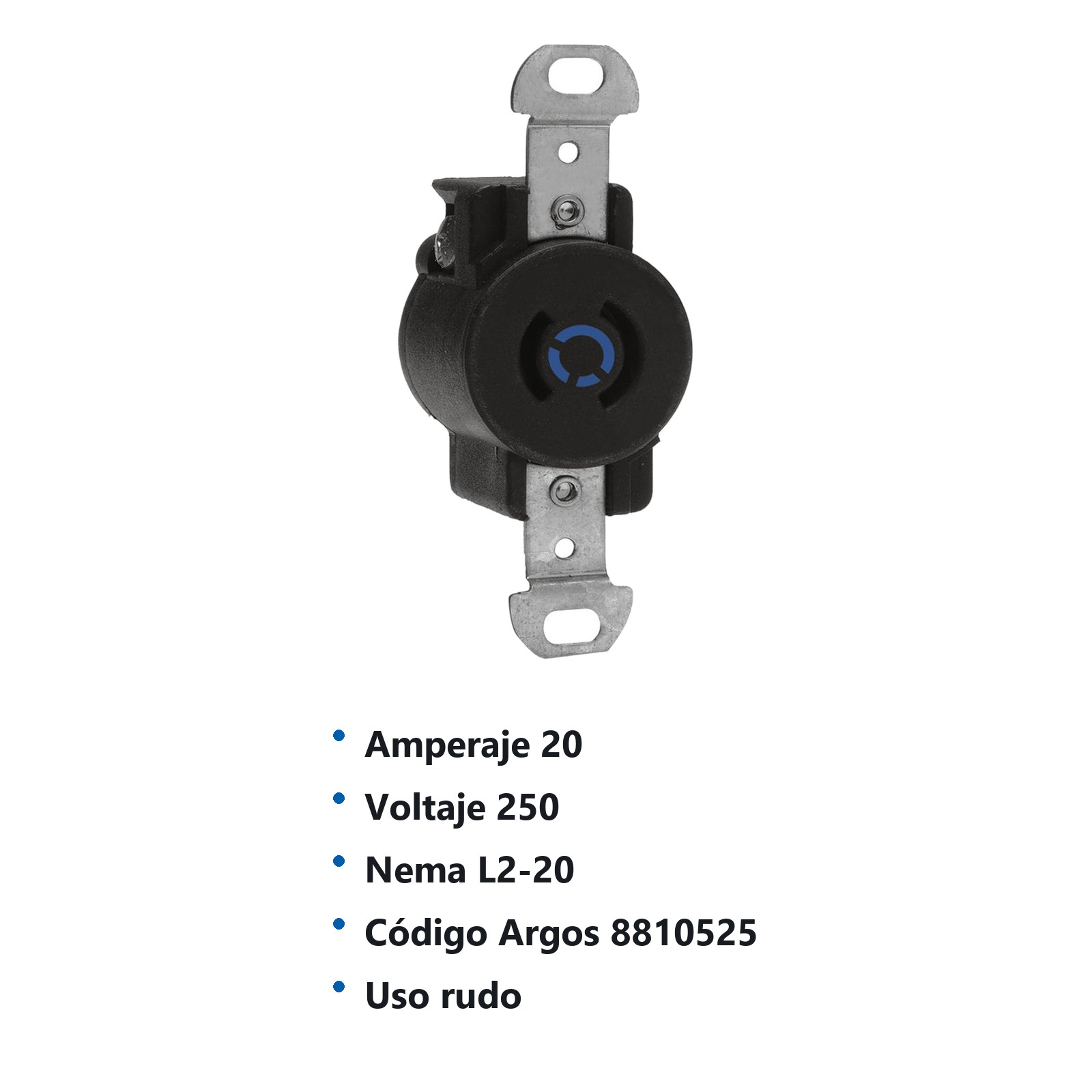 RECEPTÁCULO MEDIA VUELTA 2 POLOS 2 HILOS 20A 250V NEMA L2-20 8810525 - Imagen 2