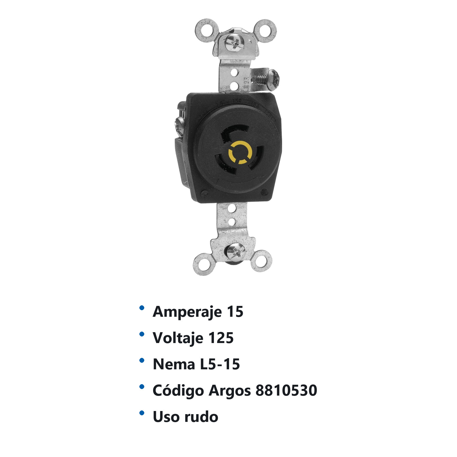 RECEPTÁCULO MEDIA VUELTA 2 POLOS 3 HILOS 15A 125V NEMA L5-15 8810530 - Imagen 2