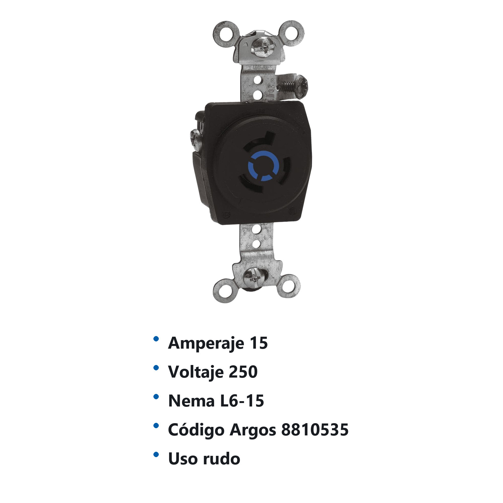 RECEPTÁCULO MEDIA VUELTA 2 POLOS 3 HILOS 15A 250V NEMA L6-15 8810535 - Imagen 2