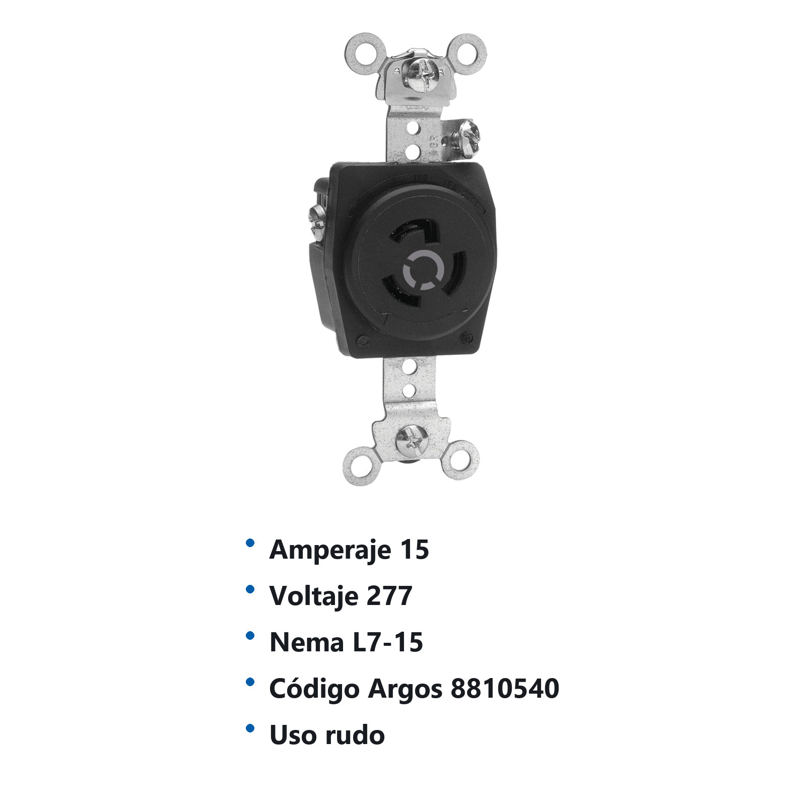 RECEPTÁCULO MEDIA VUELTA 2 POLOS 3 HILOS 15A 277V NEMA L7-15 8810540 - Imagen 2