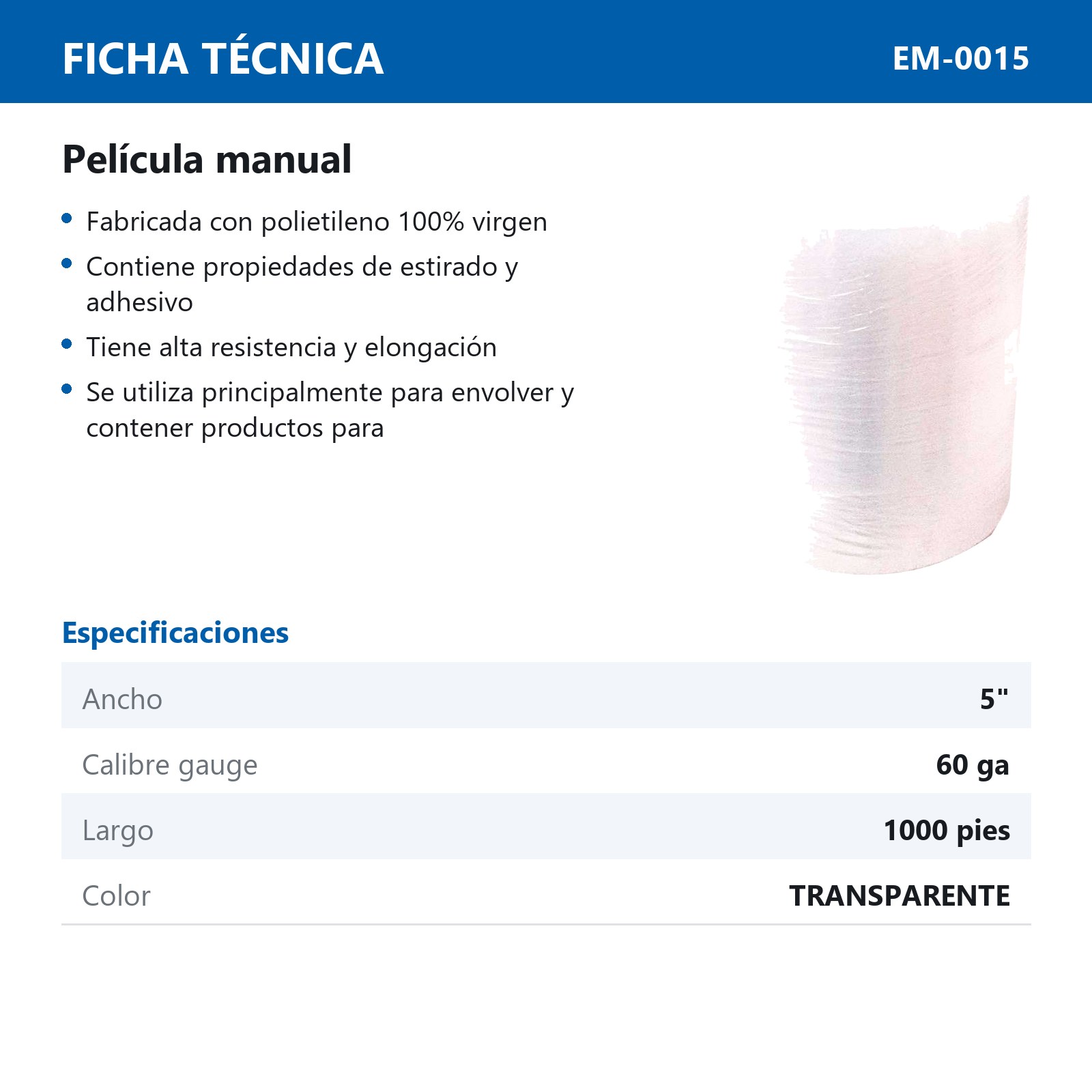 PELICULA MANUAL DE 5" X 60 X 1000 - Imagen 2