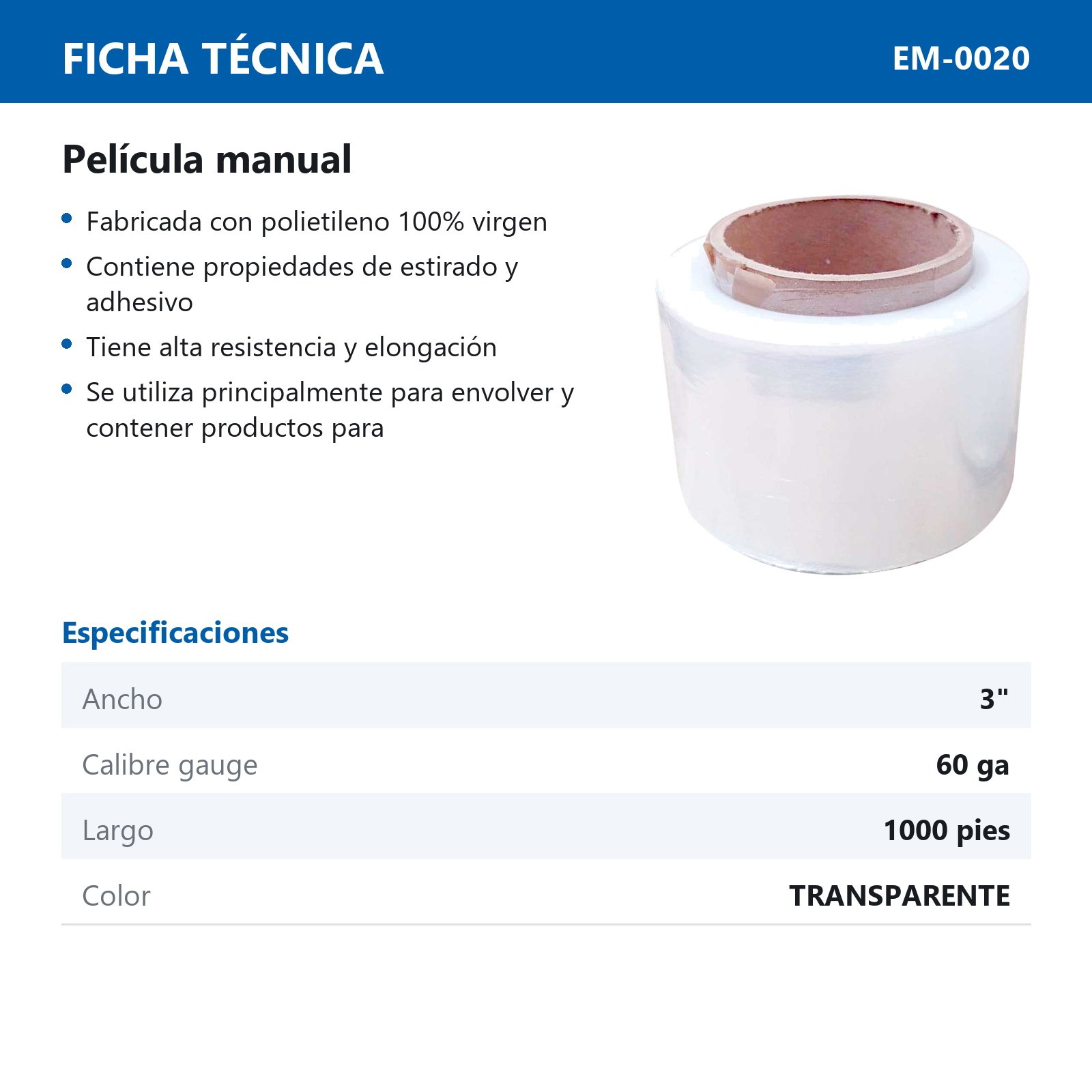 PELICULA MANUAL DE 3" X 60 X 1000 - Imagen 2