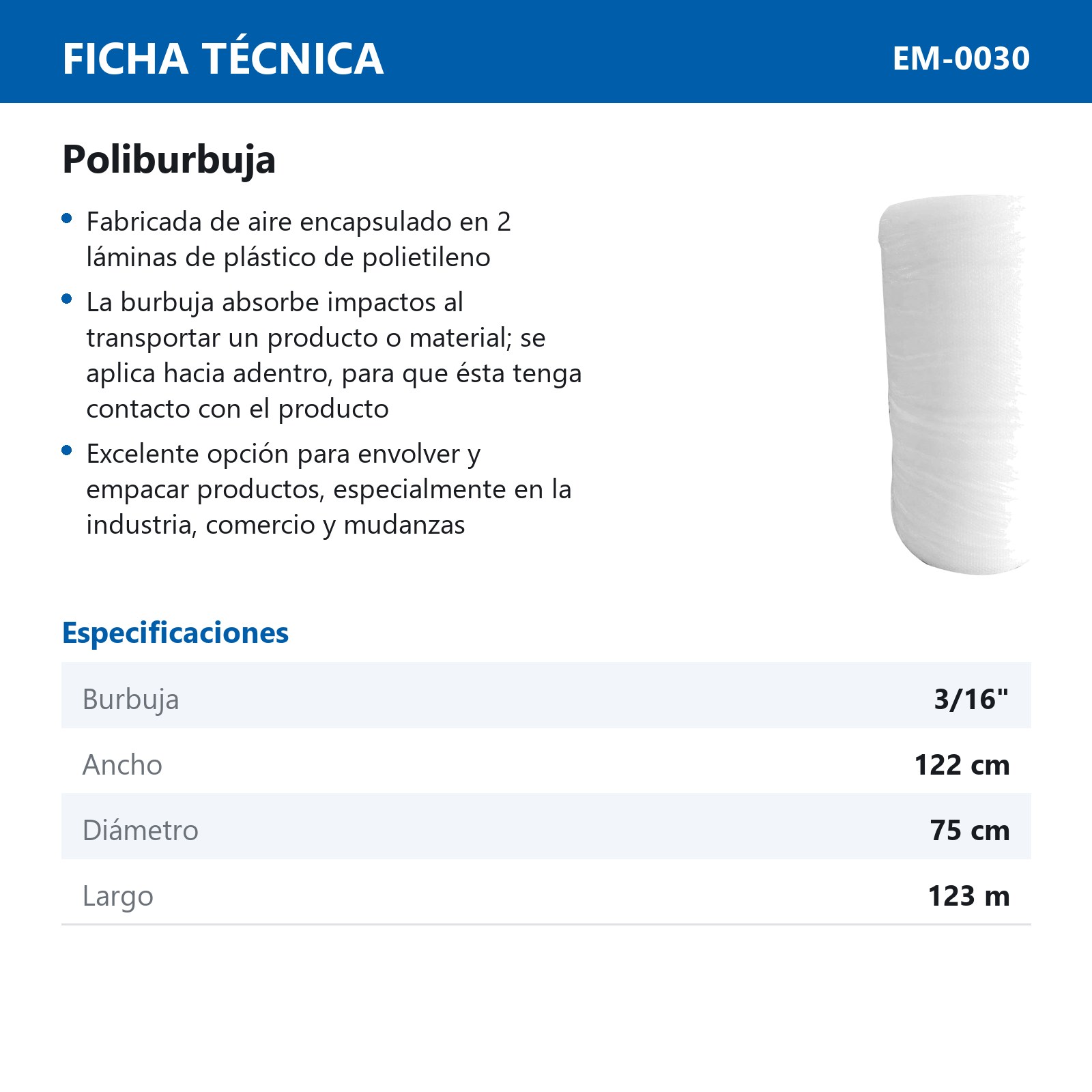 POLIBURBUJAS DE 3/16" DE 122CM. ALTO X 123M.LARGO - Imagen 2