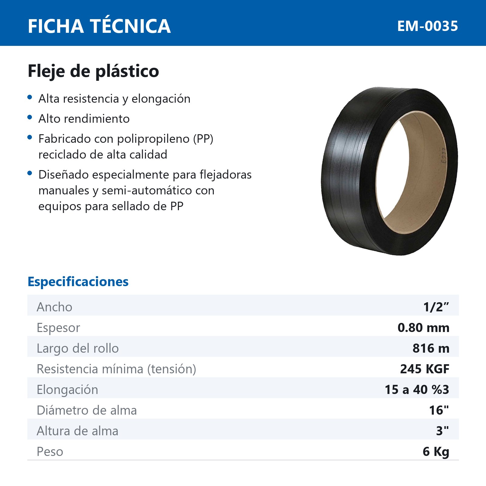 FLEJES NEGRO MANUAL DE 1/ 2" x 980 m - Imagen 2