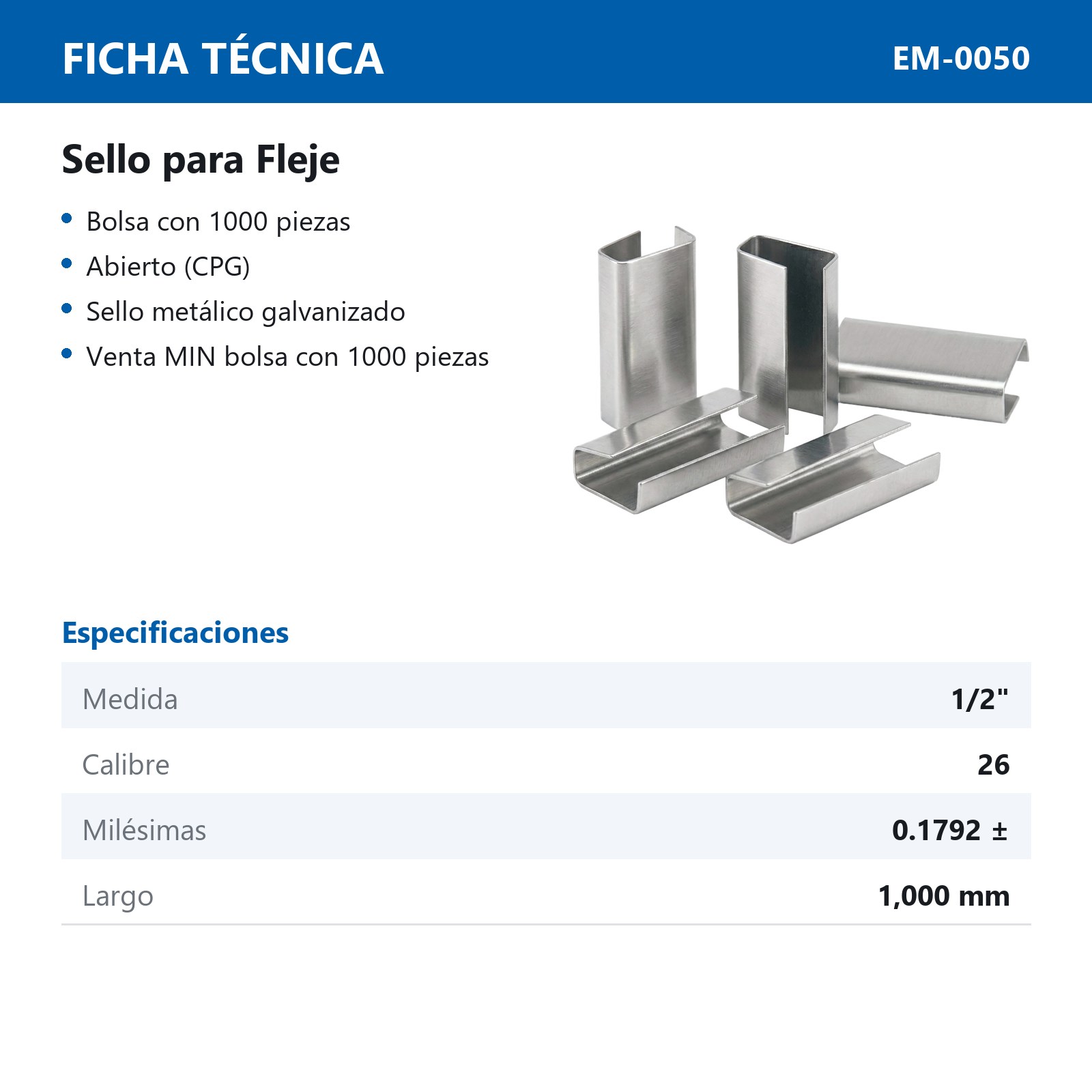 SELLO PARA FLEJE NEGRO MANUAL 1/2" (bolsa c/1000 piezas) - Imagen 2