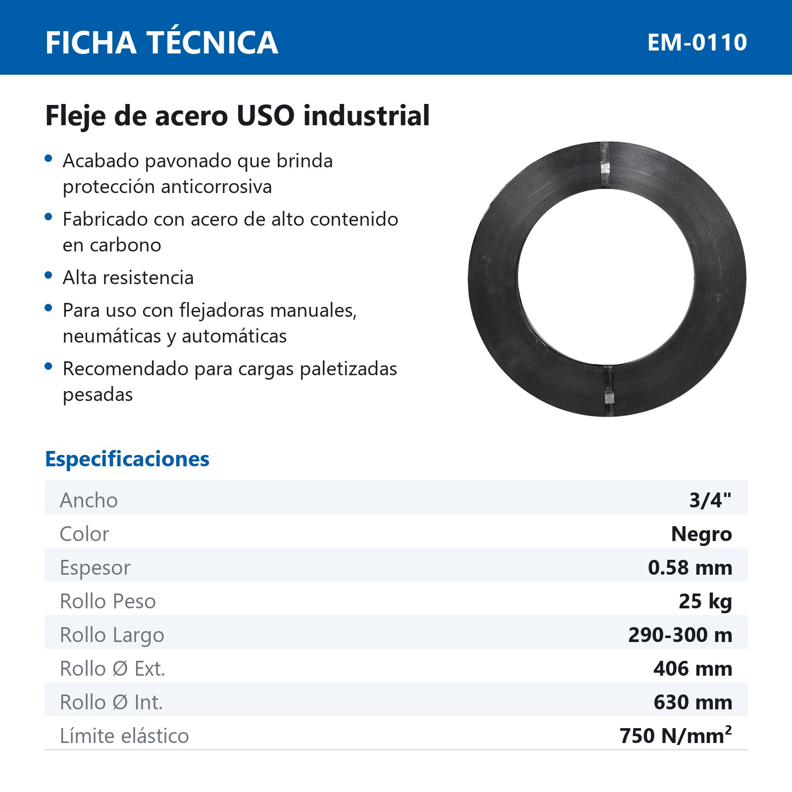 FLEJE DE ACERO NEGRO INDUSTRIAL 3/4" X 0.023" X 290 m PAVONADO APROX. ROLLO DE 25KG - Imagen 4