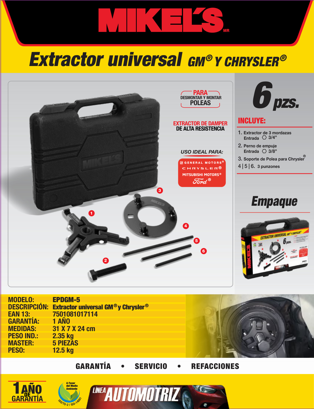 MIKELS EPDGM-5 Kit extractor universal para GM® y Chrysler® - Imagen 4
