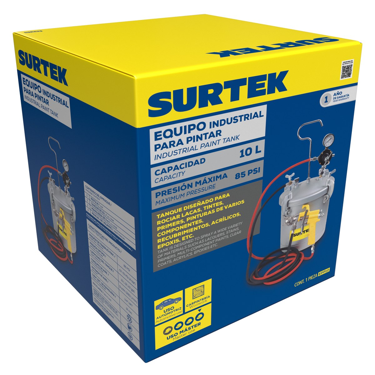 Equipo industrial para pintar, capacidad 10 Lt, 72 PSI Surtek - Imagen 2
