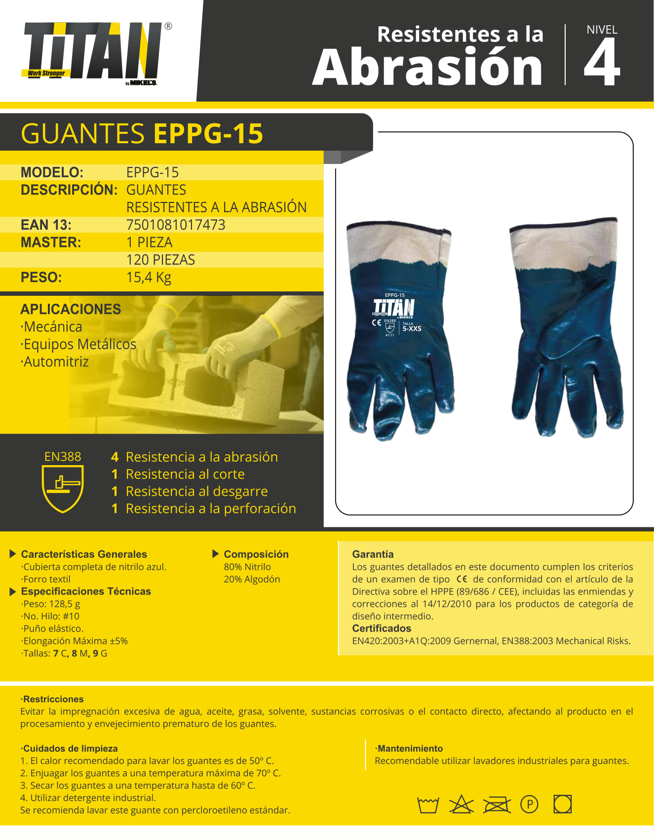 TITAN EPPG-15GM Guante de nitrilo con puño de seguridad abierto - Imagen 4