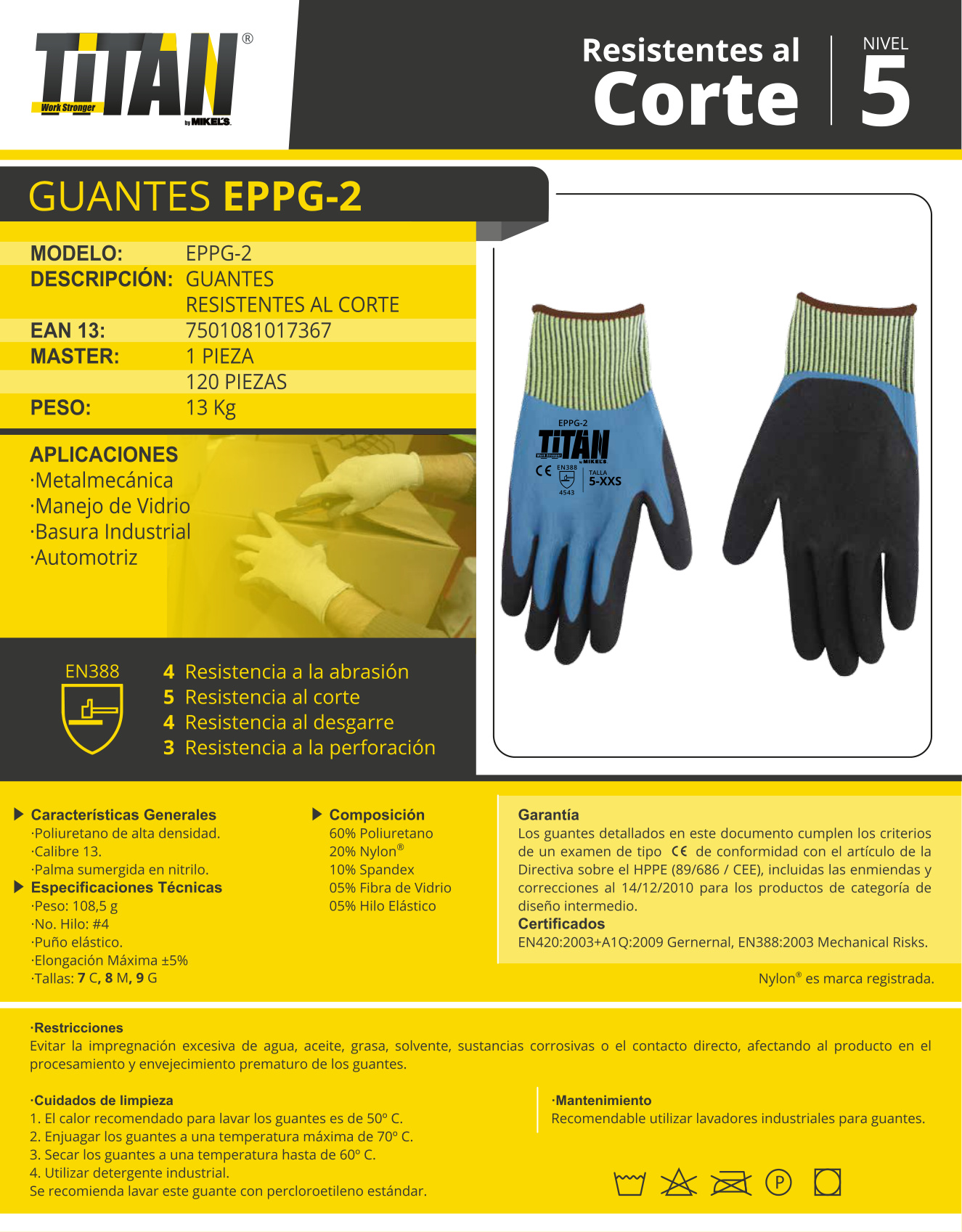 TITAN EPPG-2GC Guante de HPPE, Alta visibilidad - Imagen 4