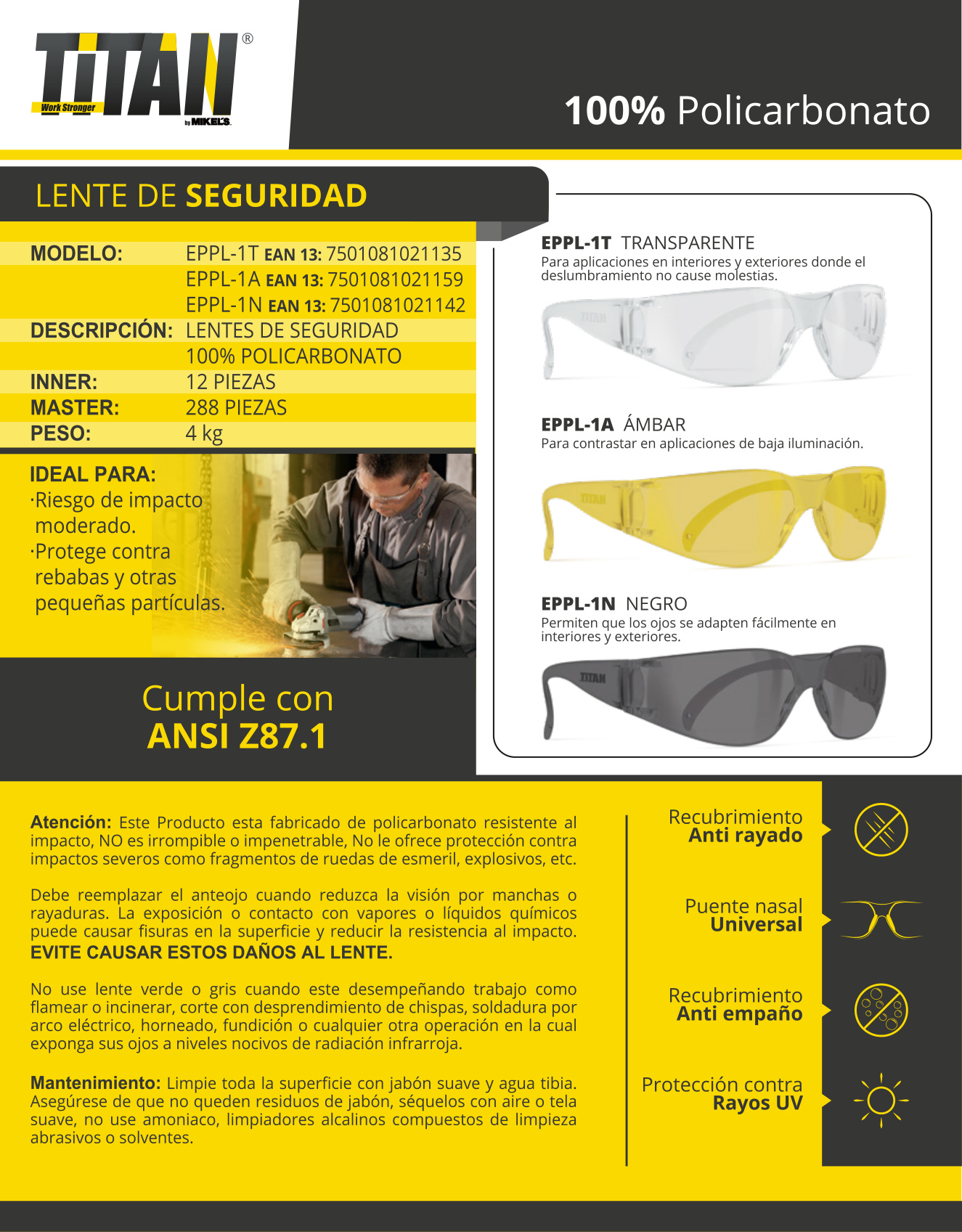 TITAN EPPL-1T Lente de seguridad, Transparente - Imagen 4