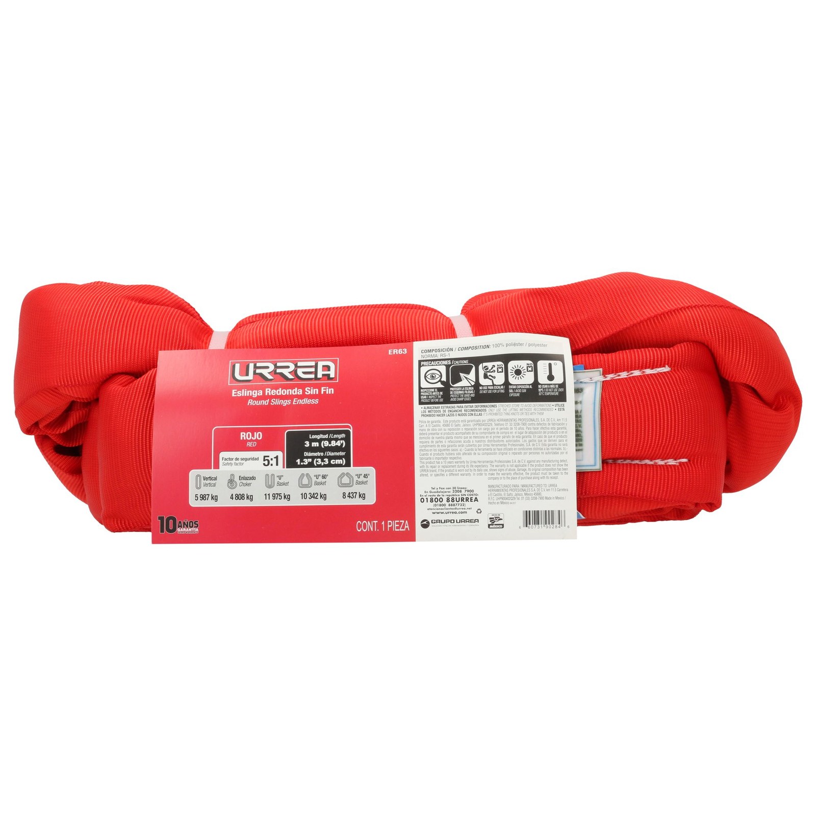Eslinga de poliéster redonda sin fin roja 3 m, 6 ton Urrea - Imagen 3