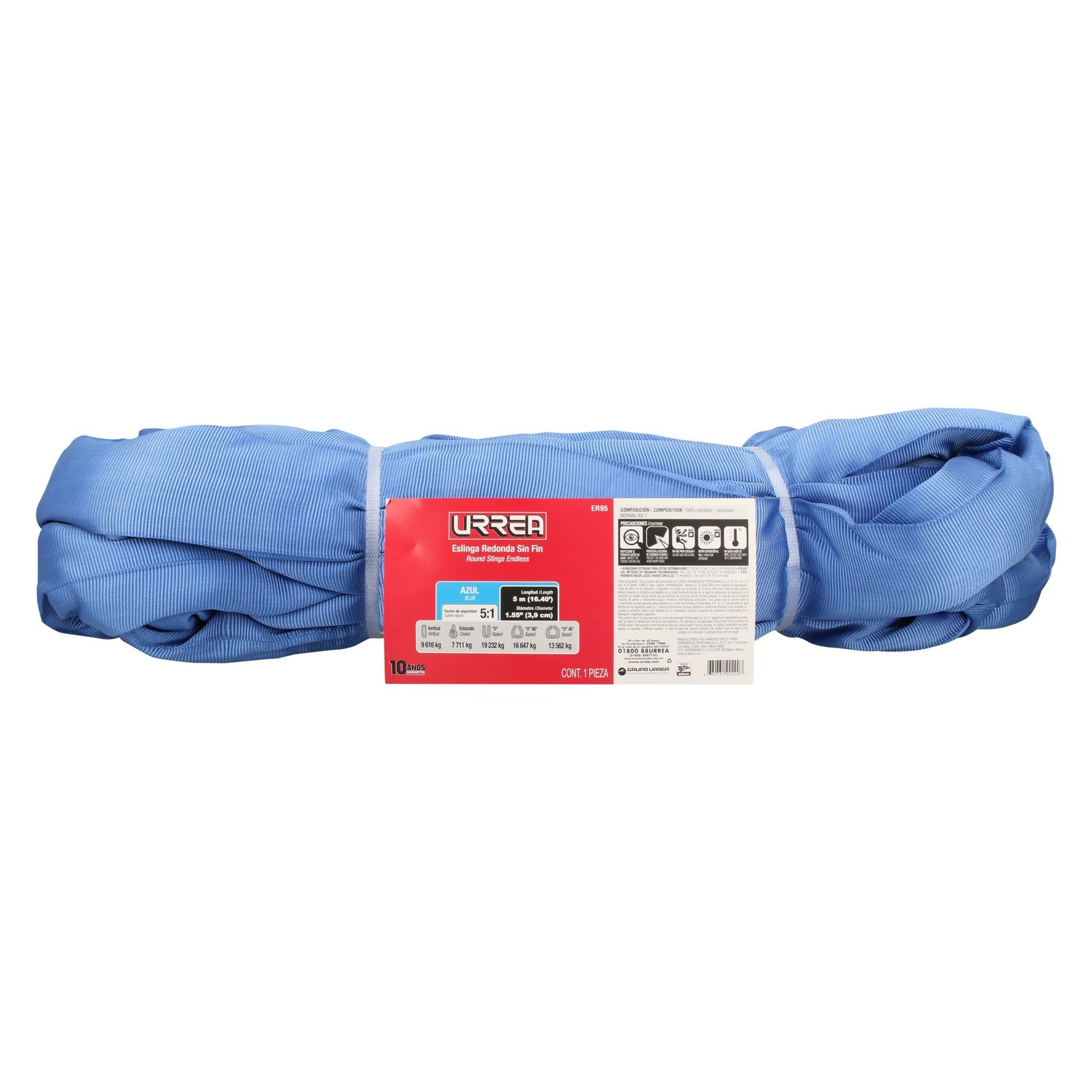 Eslinga de poliéster redonda sin fin azul 5 m, 9 ton Urrea - Imagen 3