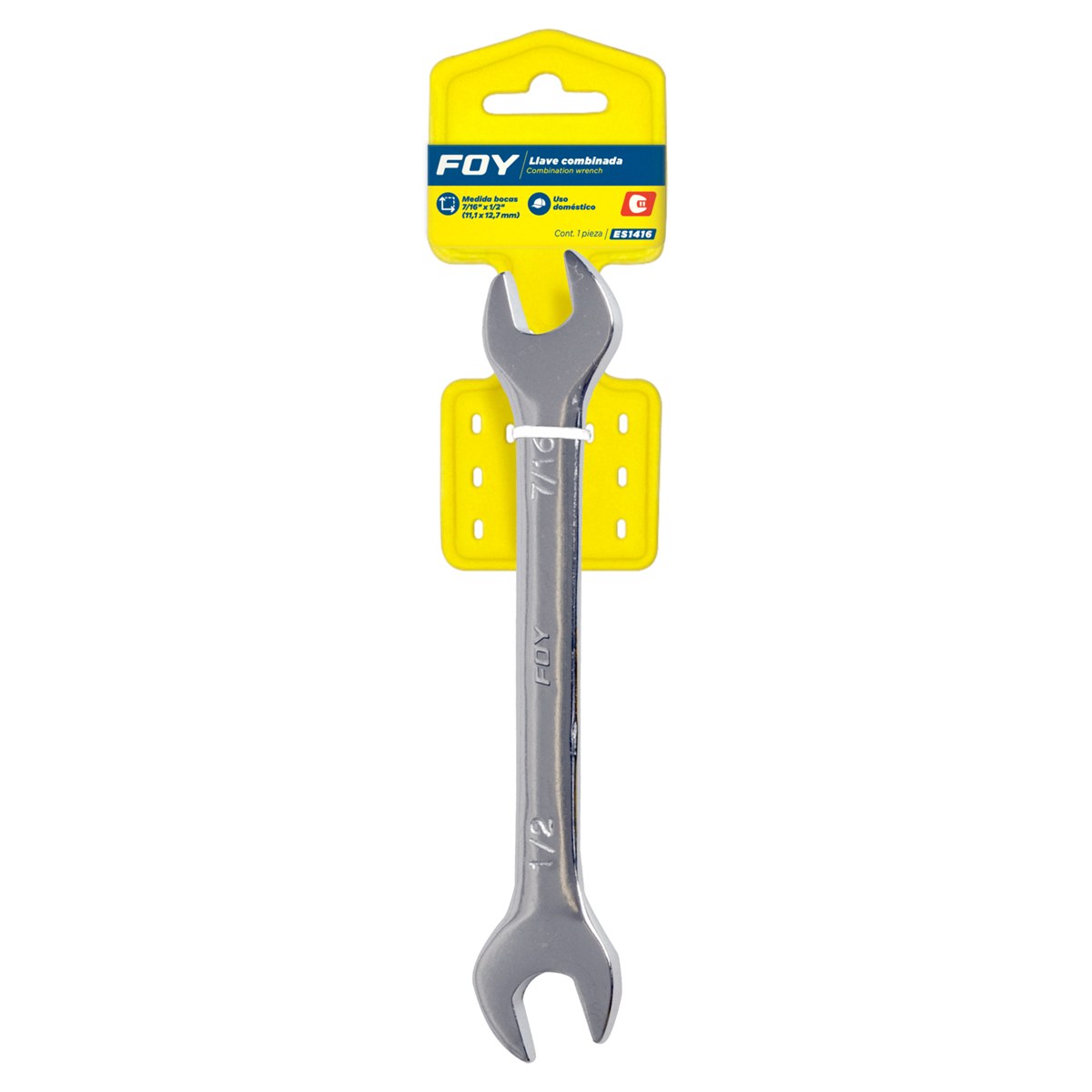Llave española pulido espejo en pulgadas, 7/16" x 1/2" Foy - Imagen 2