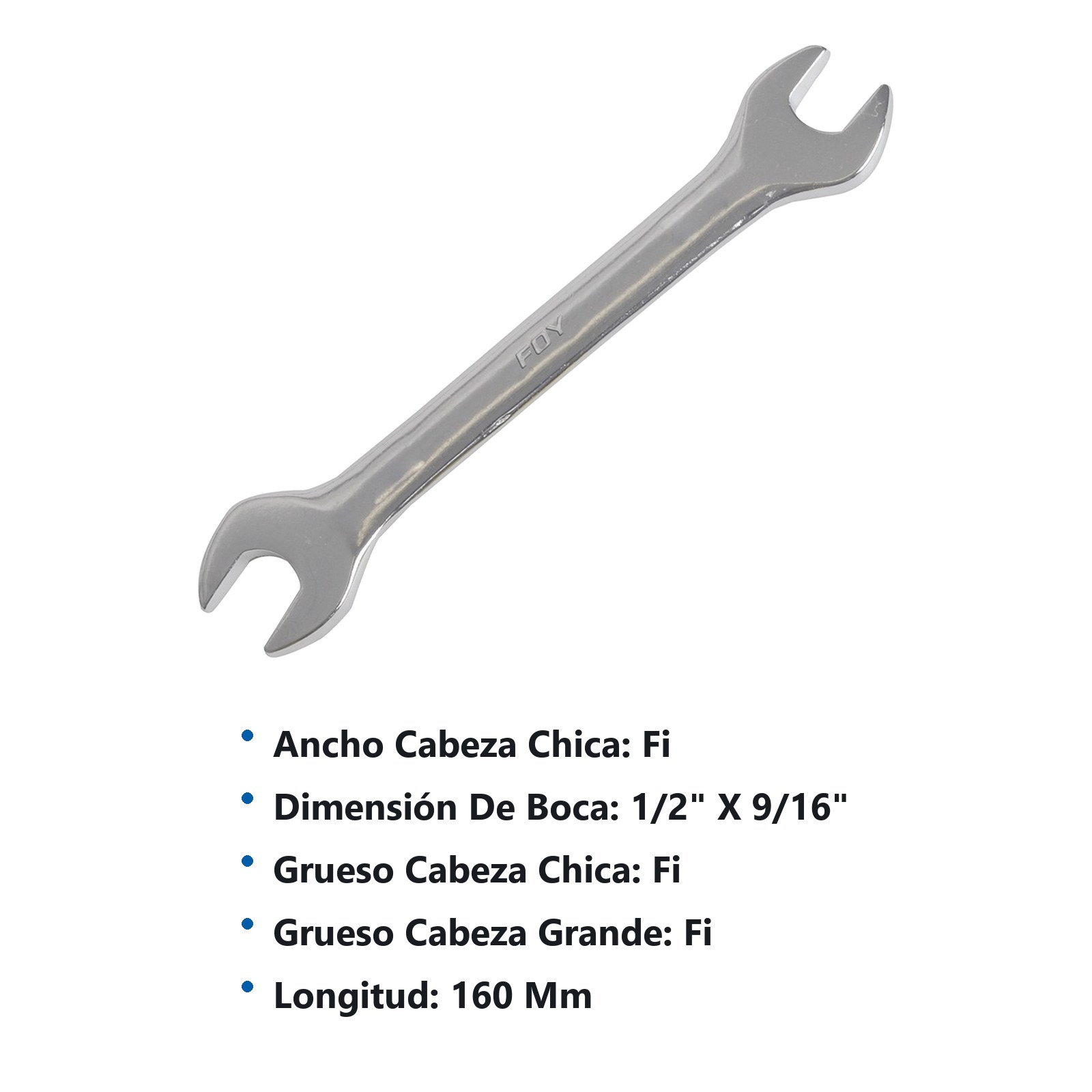 Llave española pulido espejo en pulgadas, 1/2" x 9/16" Foy - Imagen 3