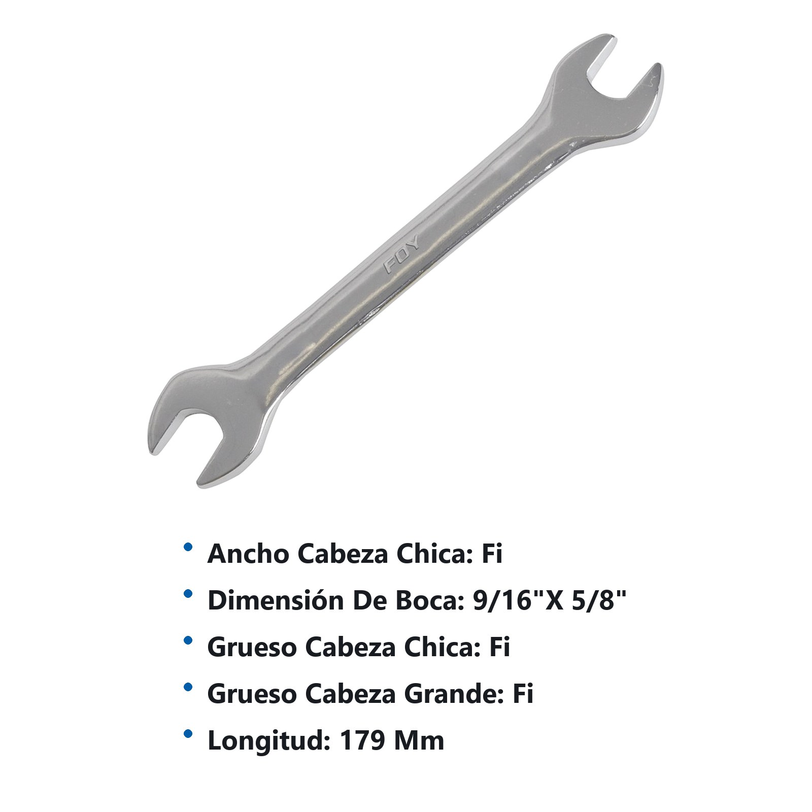 Llave española pulido espejo en pulgadas, 9/16" x 5/8" Foy - Imagen 3