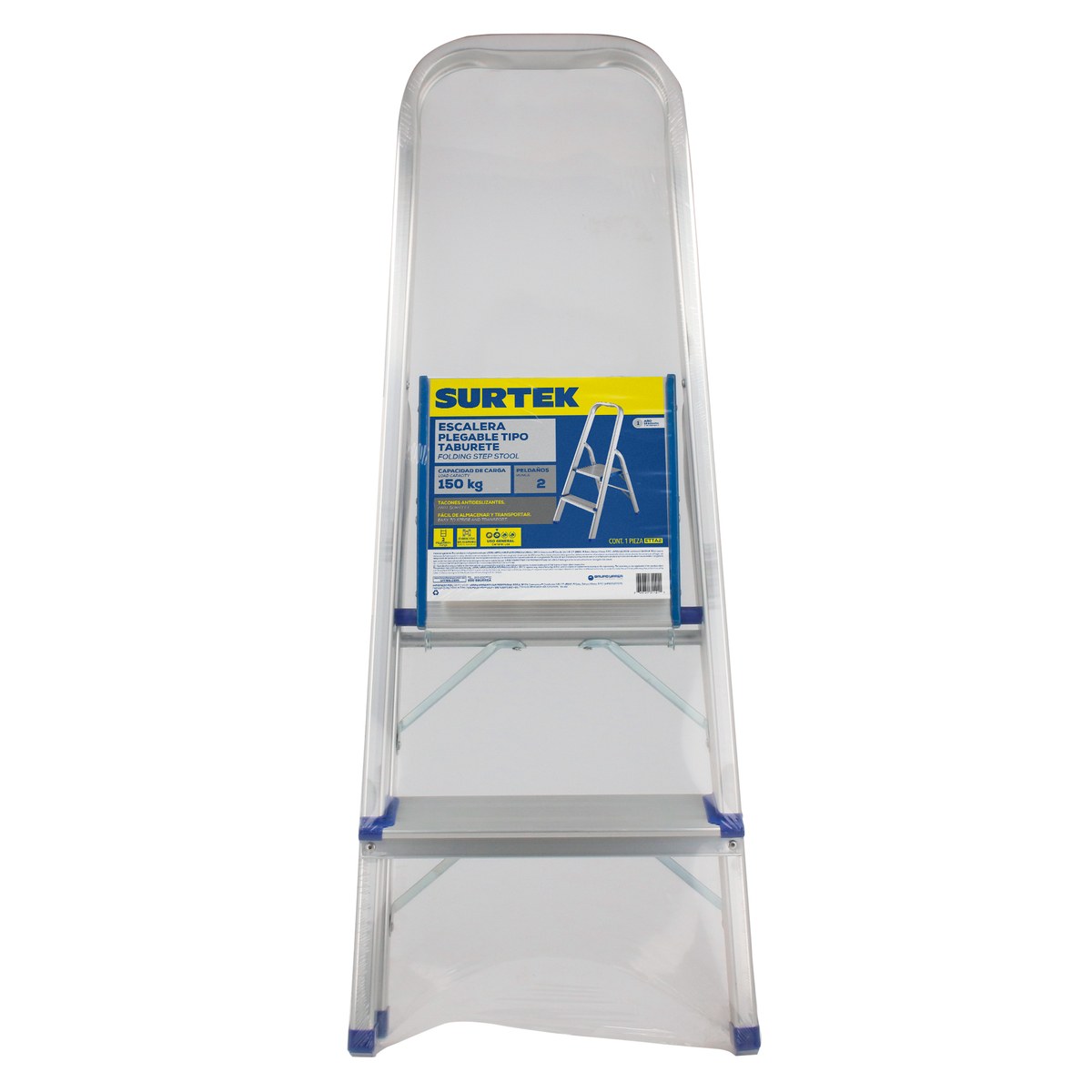 Escalera plegables tipo taburete de aluminio con 2 peldaños Surtek - Imagen 3