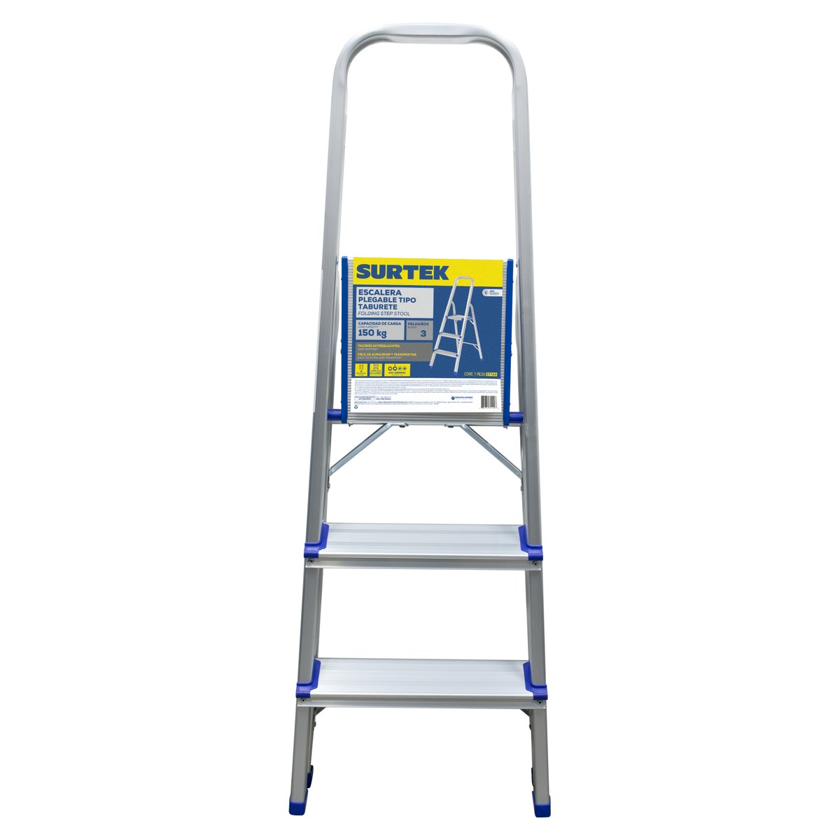 Escalera plegables tipo taburete de aluminio con 3 peldaños Surtek - Imagen 2
