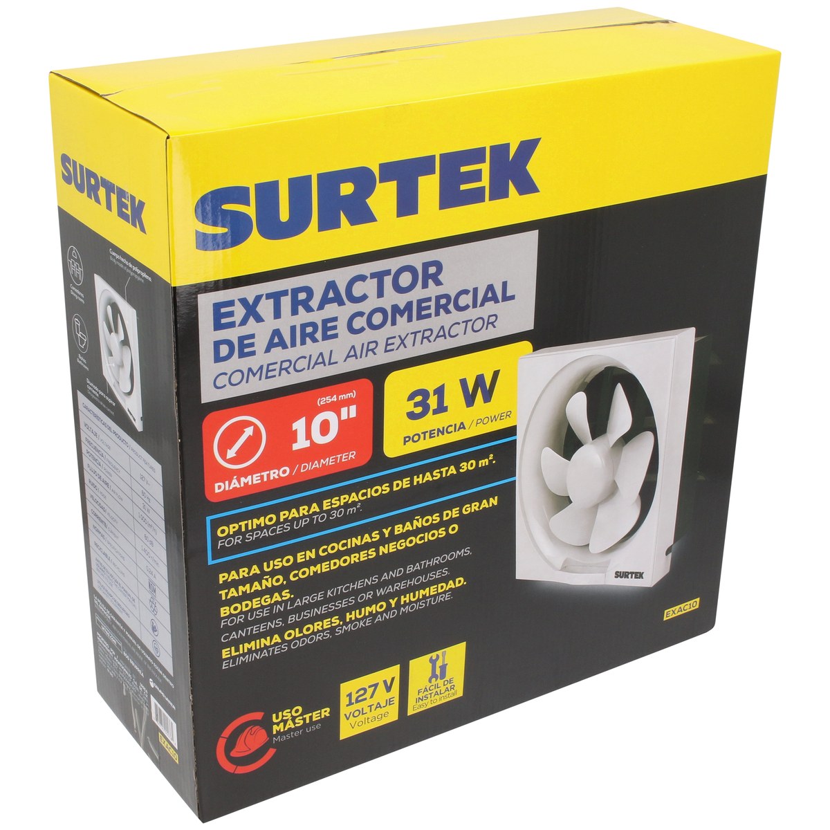 Extractor  de aire comercial 10", 30m2 de alcance, 31 w, 1000 m3/h, 60 dB Surtek - Imagen 2
