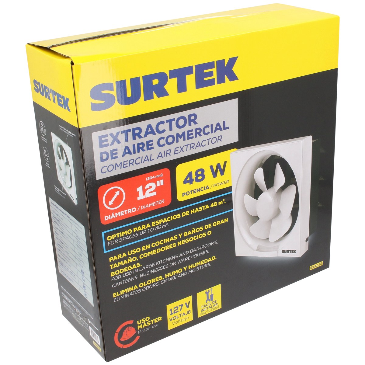 Extractor de aire comercial 12", 45m2 de alcance, 48 w, 1500 m3/h, 60 dB Surtek - Imagen 3
