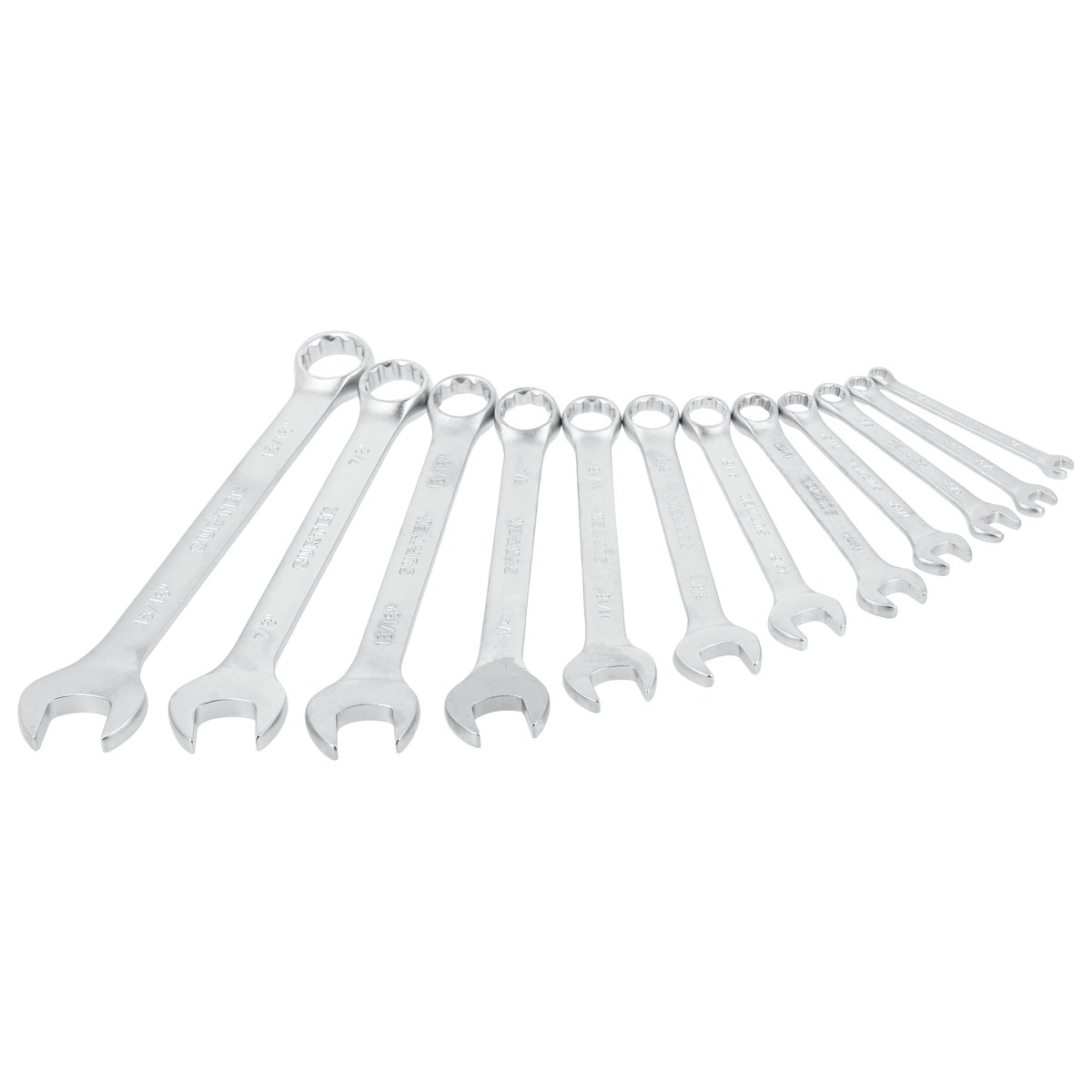 Juego de llaves combinadas satinadas métricas, 12 puntas, 12 piezas en rack Surtek