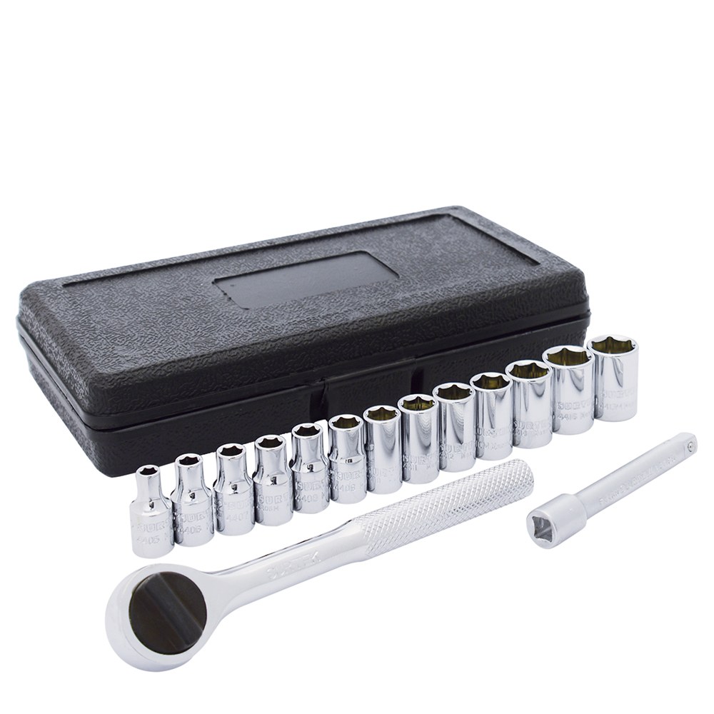 Juego de dados y accesorios cuadro de 1/4" combinado, 15 piezas Surtek