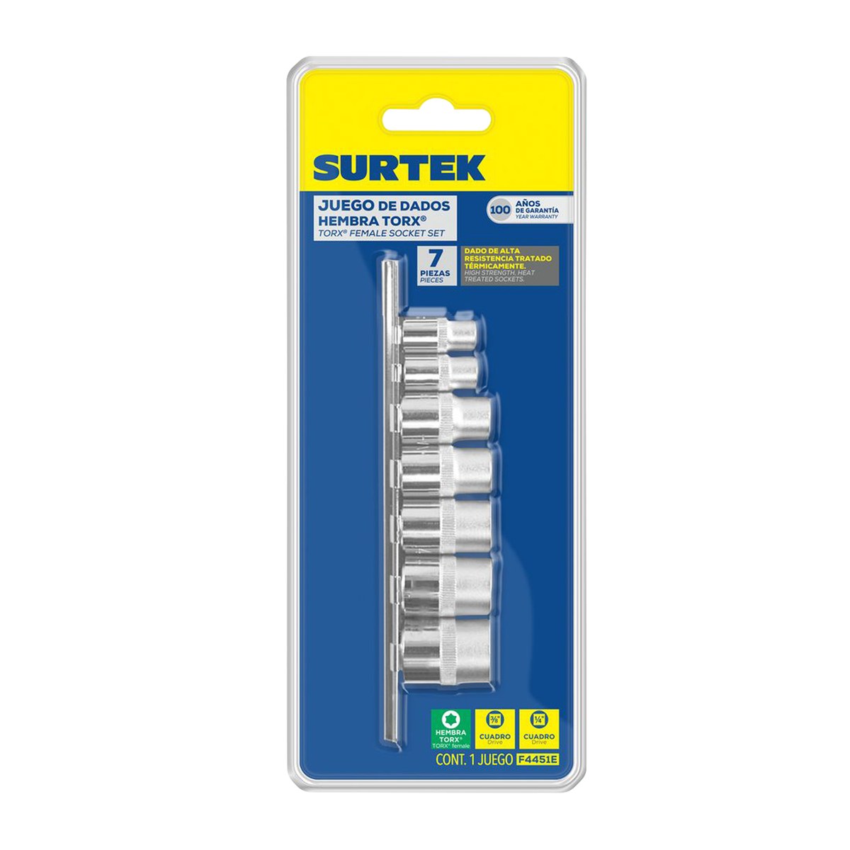 Juego de dados con punta torx hembra cuadro de 1/4" y 3/8, 7 piezas Surtek - Imagen 2