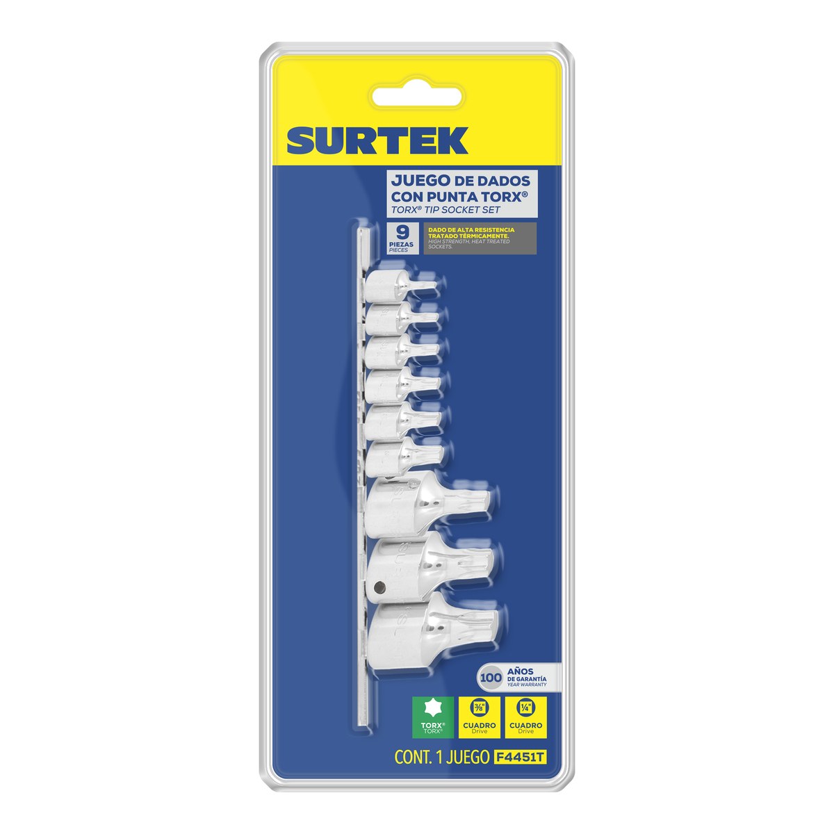 Juego de dados con punta torx cuadro de 1/4" y 3/8", 9 piezas Surtek - Imagen 2