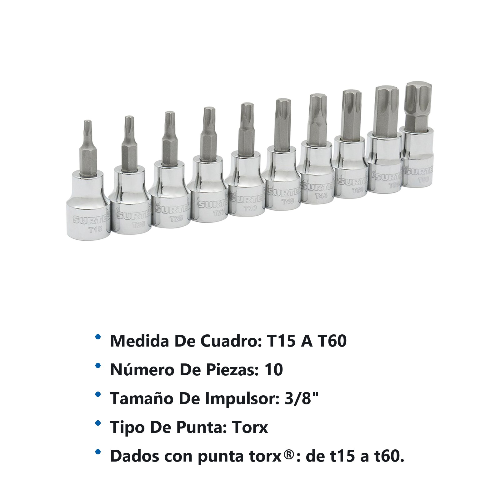 Juego de dados con punta torx cuadro de 3/8", 10 piezas Surtek - Imagen 3