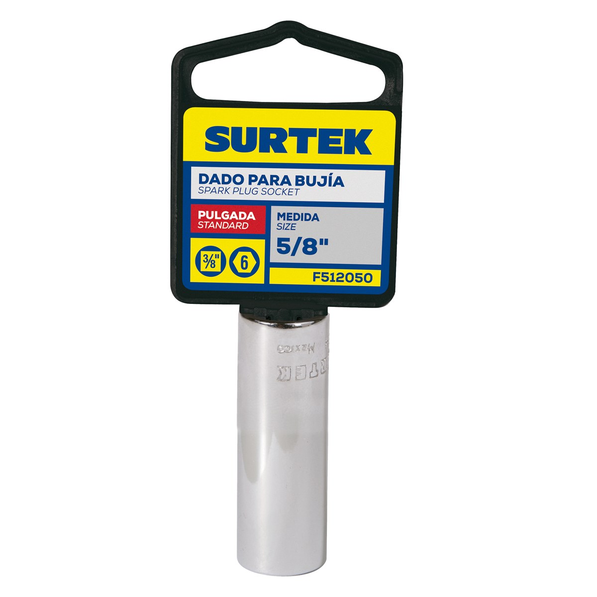 Dado para bujía con neopreno en pulgadas, cuadro 3/8", 6 puntas, 5/8" Surtek - Imagen 2
