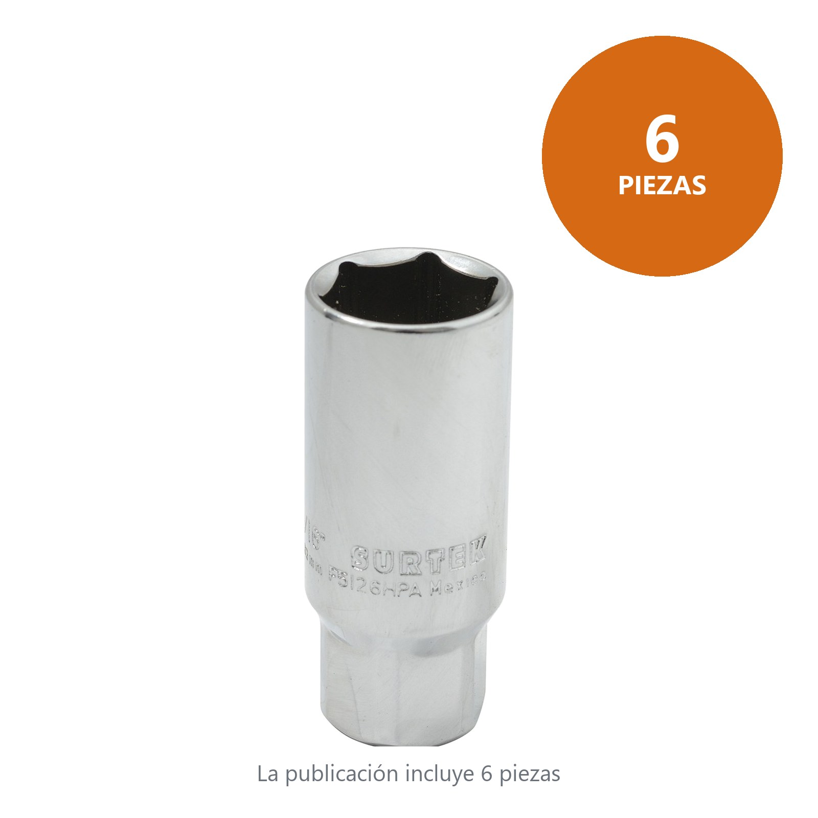 Dado para bujía con neopreno en pulgadas, cuadro 3/8", 6 puntas, 13/16" Surtek - Imagen 2