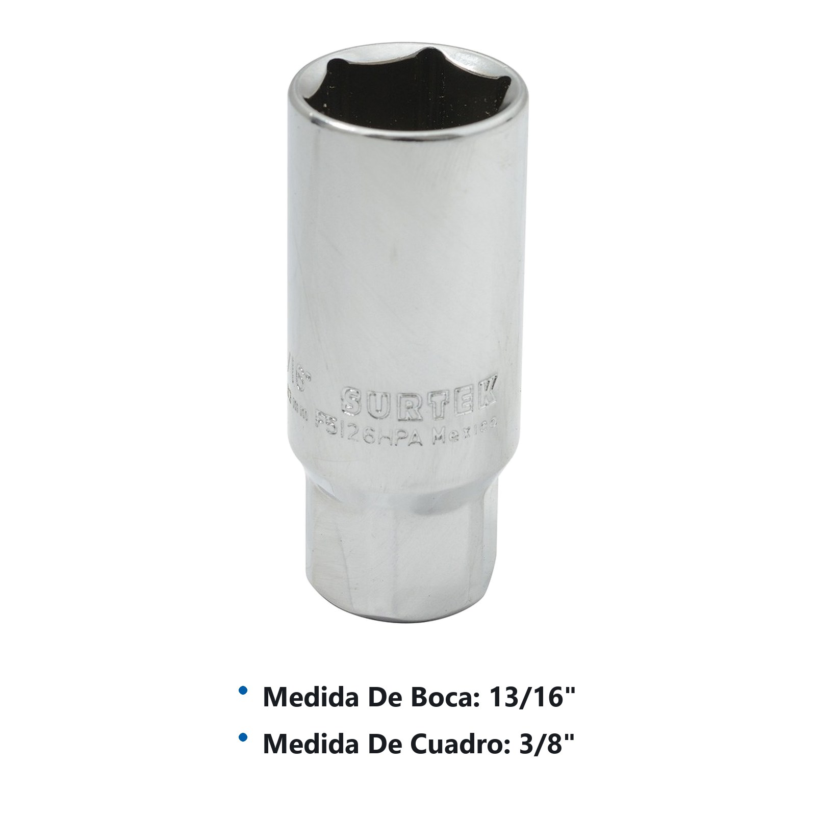 Dado para bujía con neopreno en pulgadas, cuadro 3/8", 6 puntas, 13/16" Surtek - Imagen 3