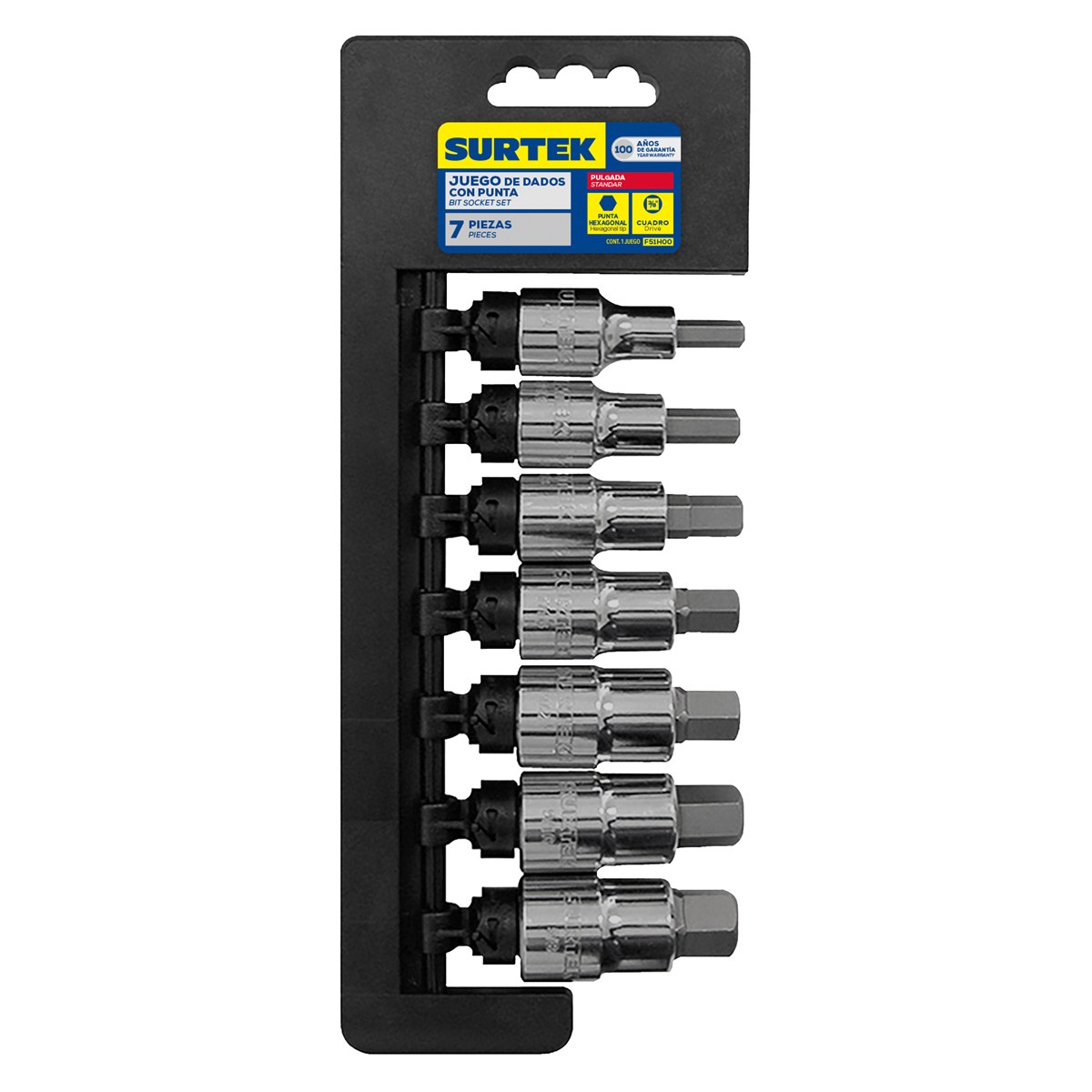 Juego de dados punta hexagonal cuadro de 3/8", en pulgadas, 7 piezas Surtek - Imagen 2
